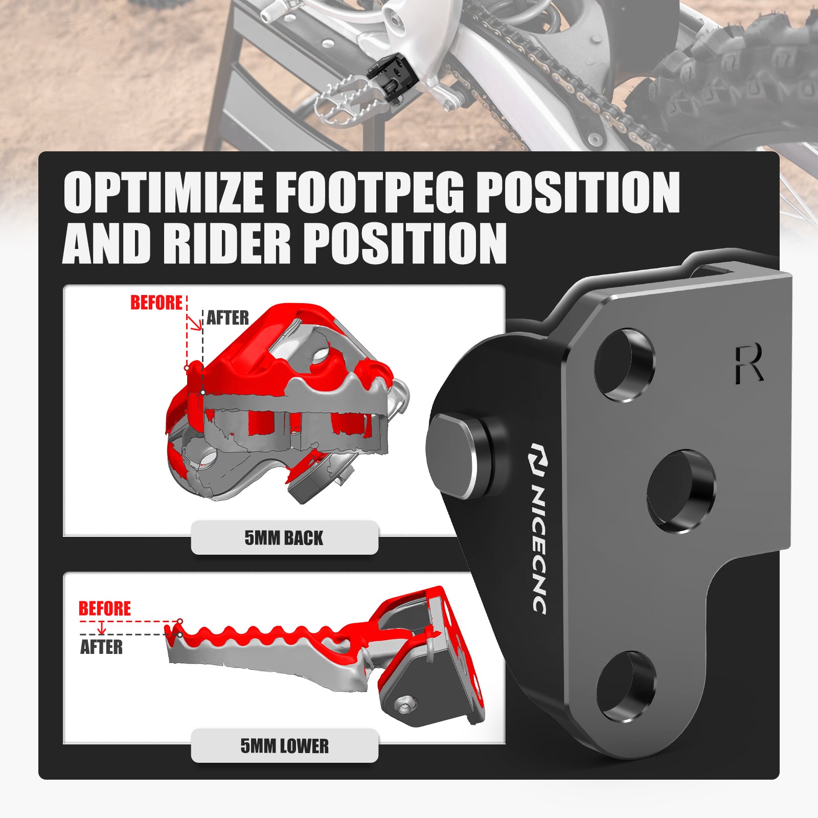 Foot Peg Offset Lowering Mount Brackets For Yamaha YZ250F 24-26 YZ450F 23-26
