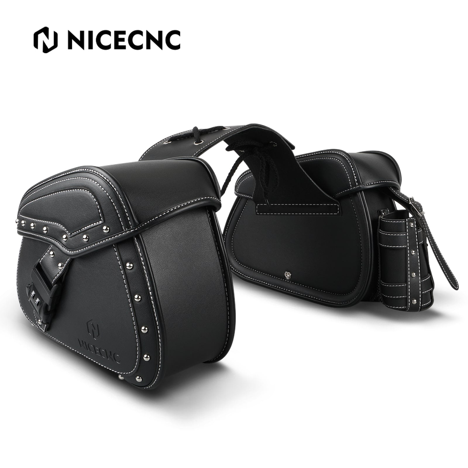 PU leather Motorcycle Saddle Bags with Cup Holder & Lock for Universal Motorcycle