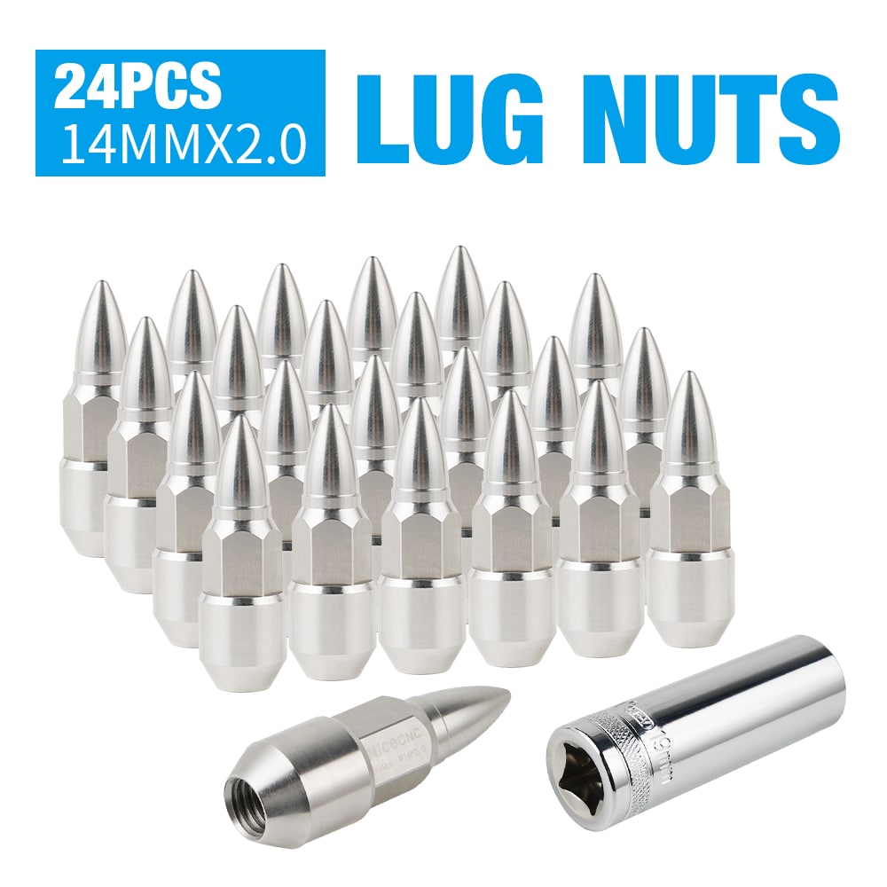 M14X2 Wheel Lug Nuts Conical Taper Steel Pointed Shape 24PCS