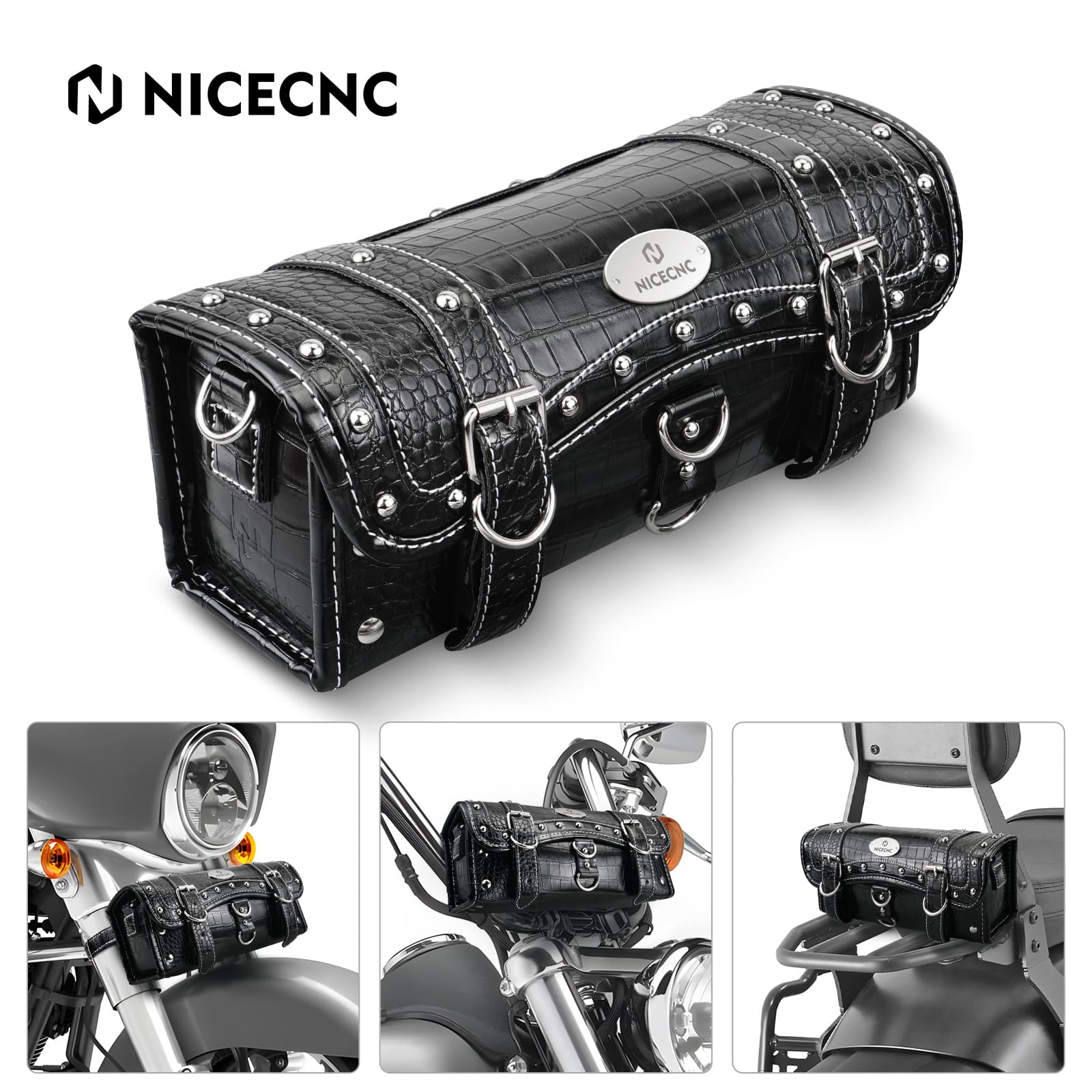 Vintage Motorcycle Handlebar Front Fork Bag Crocodile Texture PU Leather