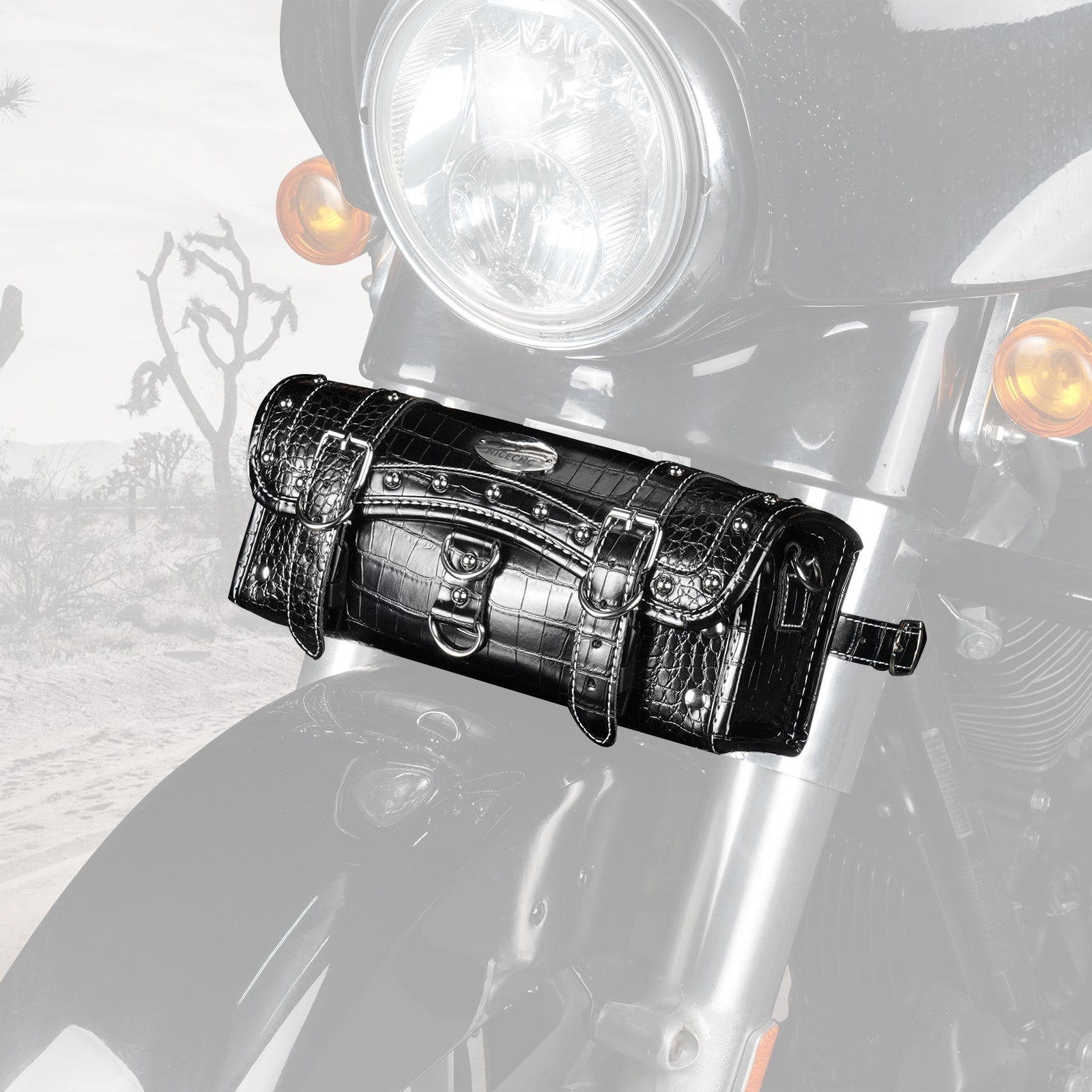 Vintage Motorcycle Handlebar Front Fork Bag Crocodile Texture PU Leather