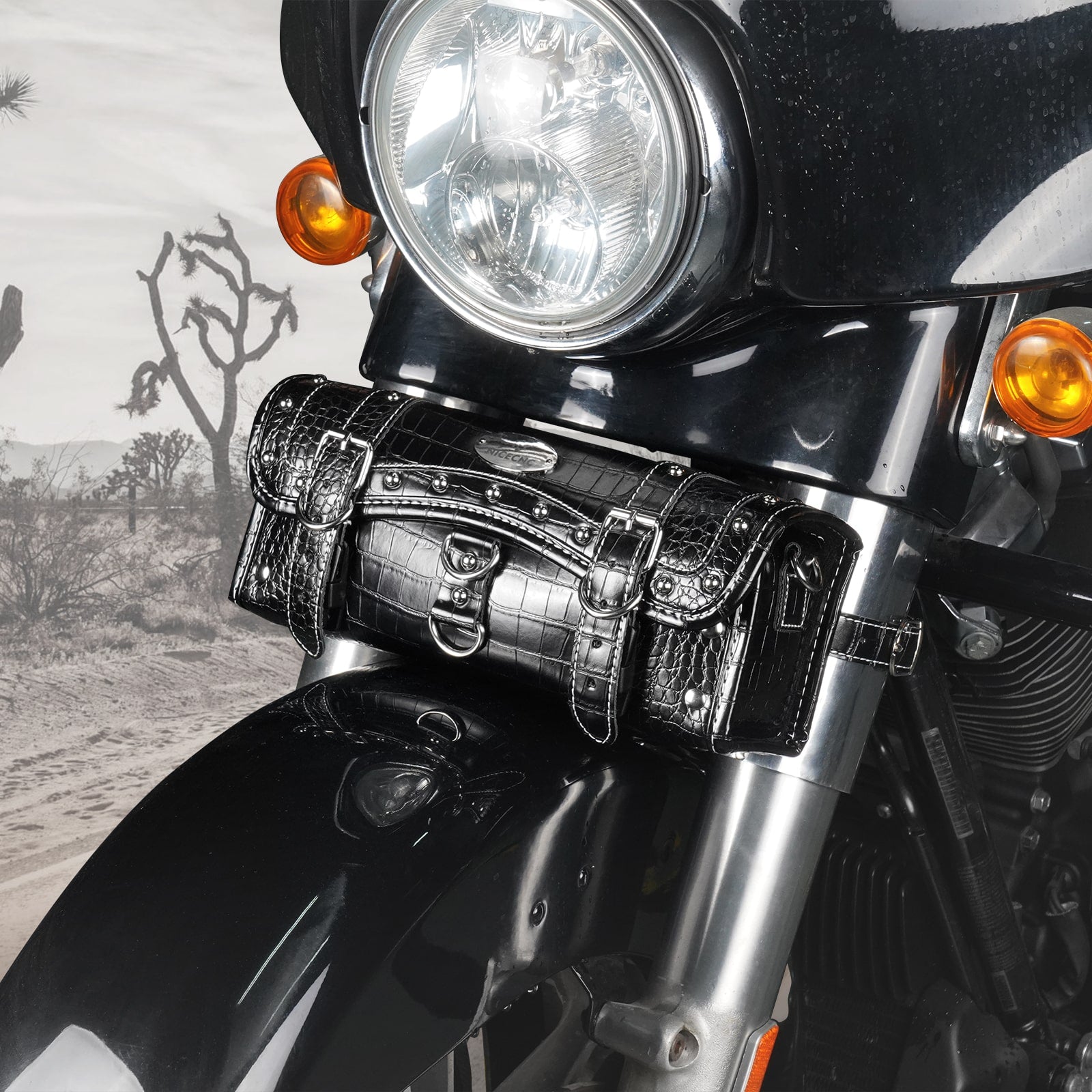 Vintage Motorcycle Handlebar Front Fork Bag Crocodile Texture PU Leather