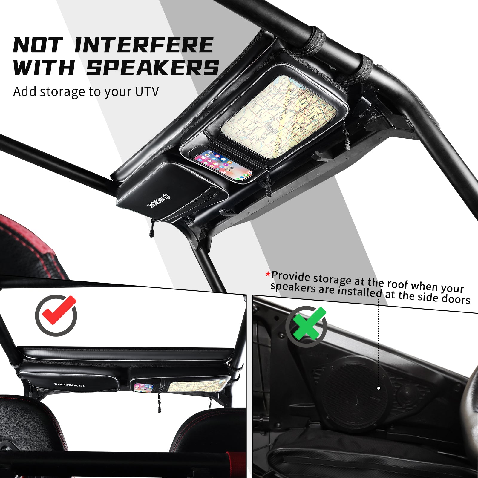 Upgraded UTV Roof Bag PVC Overhead Storage Tool Bag Large Map Pouch For Polaris RZR XP 1000/S 4 1000 Turbo