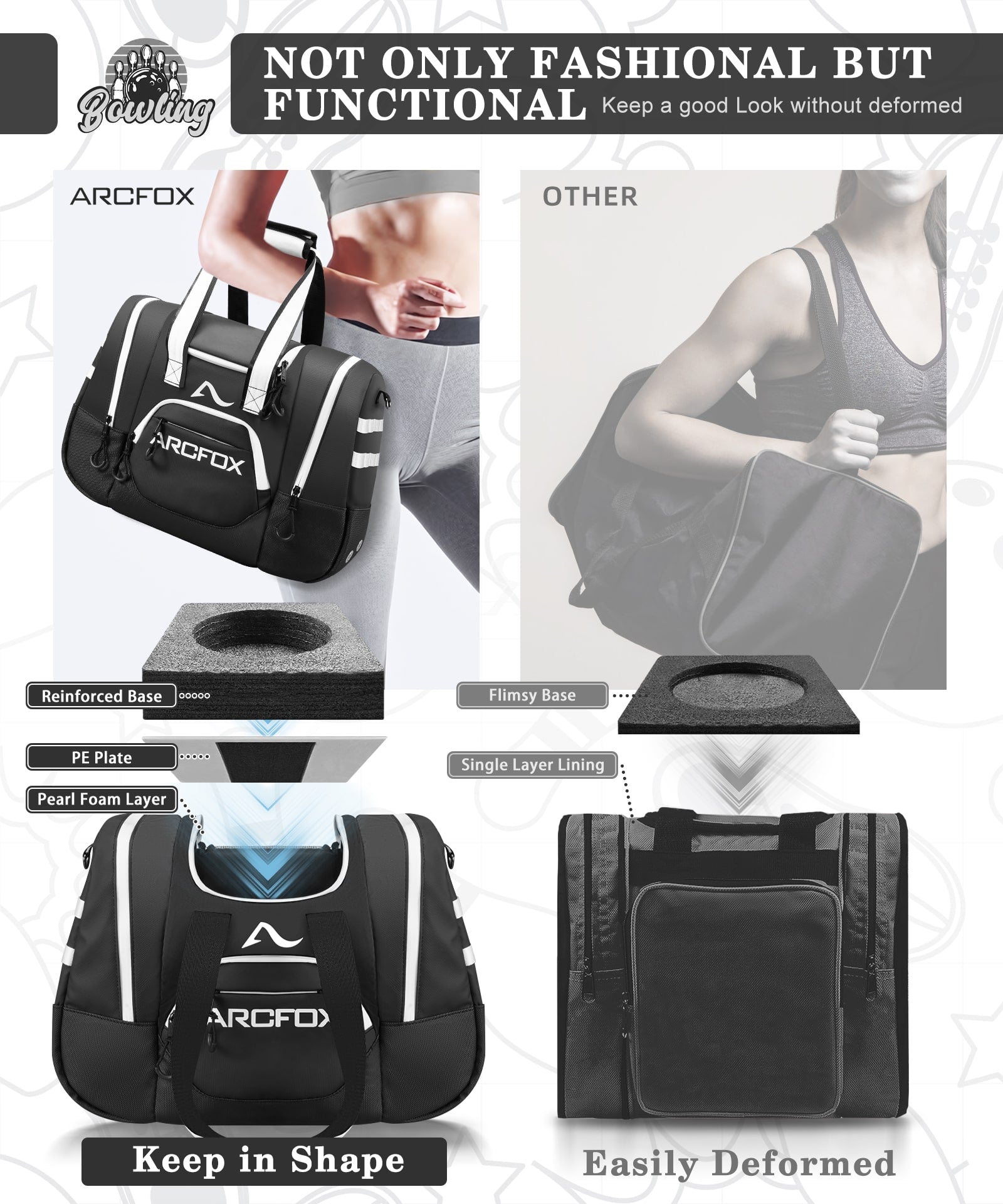 ARCFOX Bowling Bag for Single Ball with Reinforced Ball Holder Straps