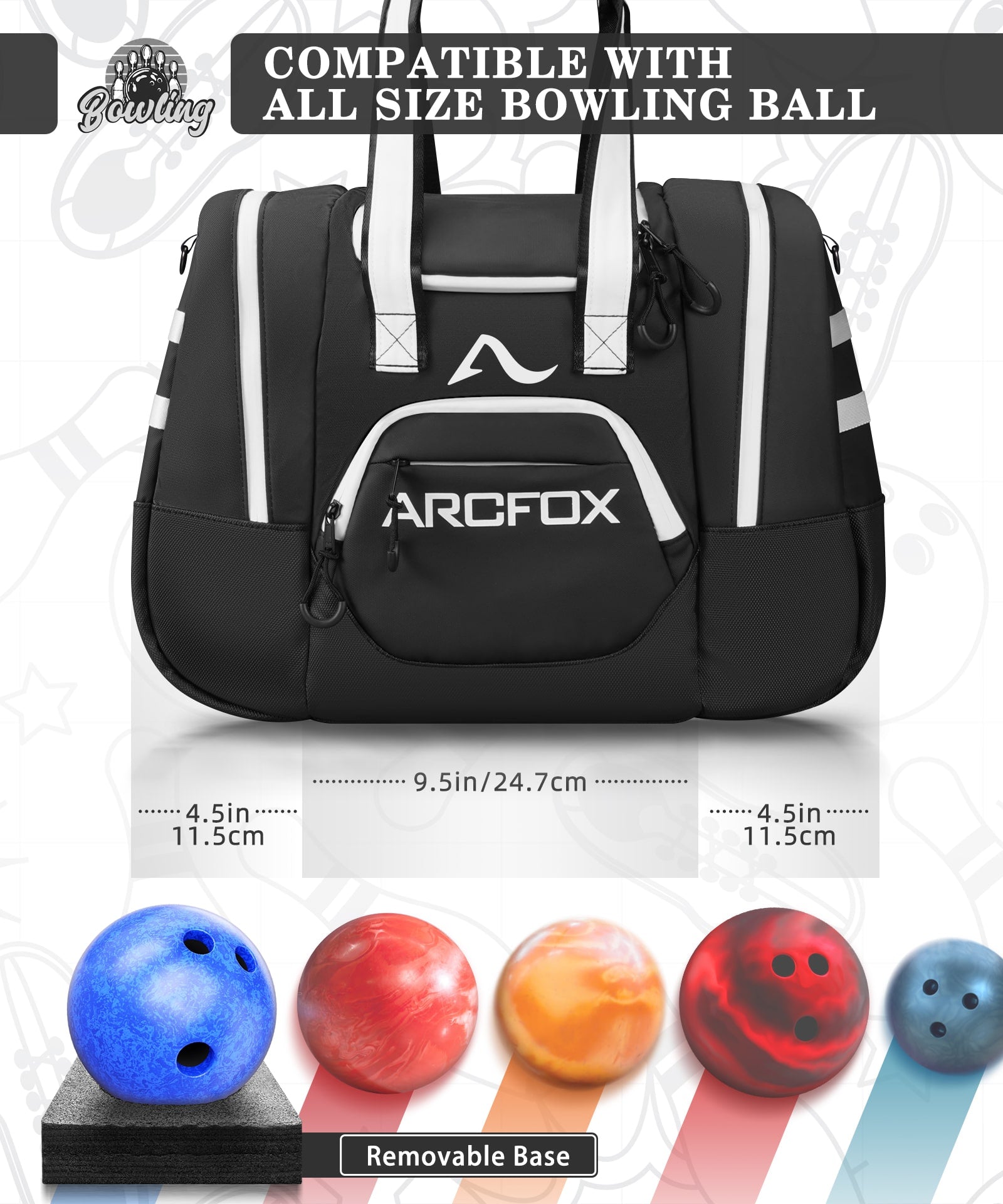 ARCFOX Bowling Bag for Single Ball with Reinforced Ball Holder Straps