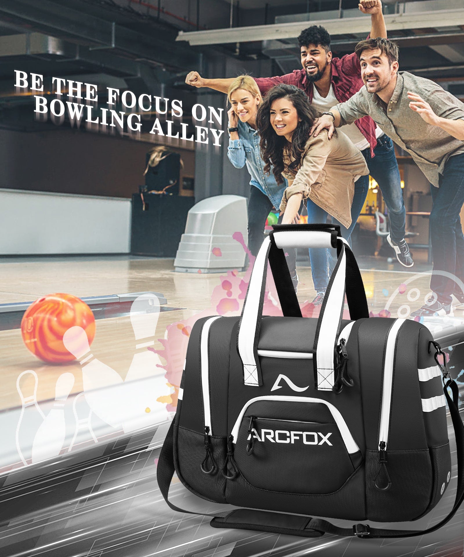 ARCFOX Bowling Bag for Single Ball with Reinforced Ball Holder Straps