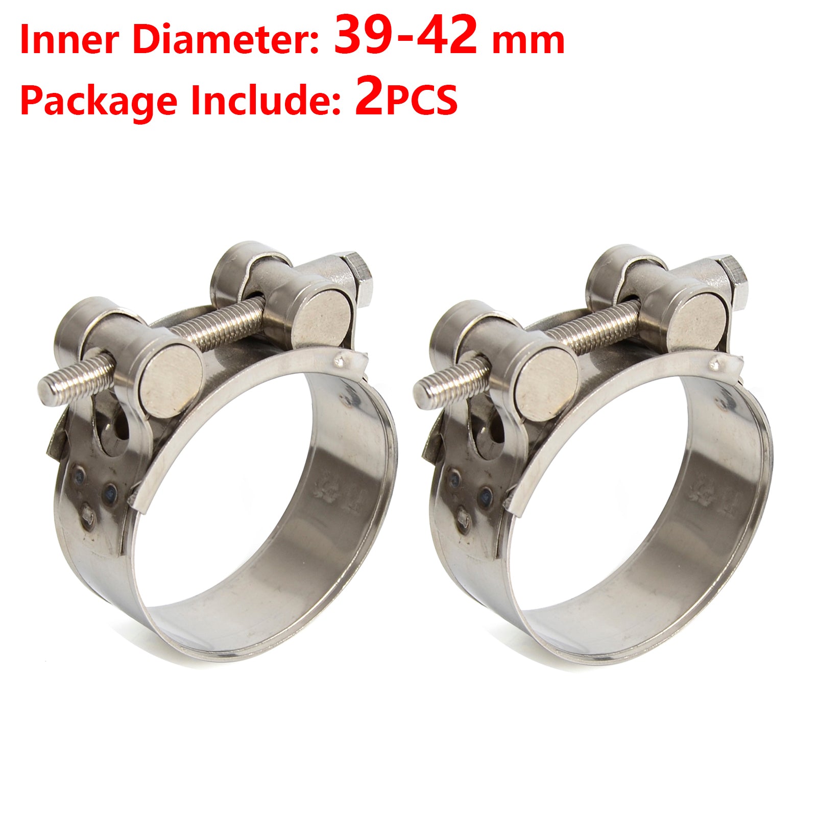 Stainless Steel Universal 39-42mm Slip-on Muffler Pipe Silencer Clamps Kit