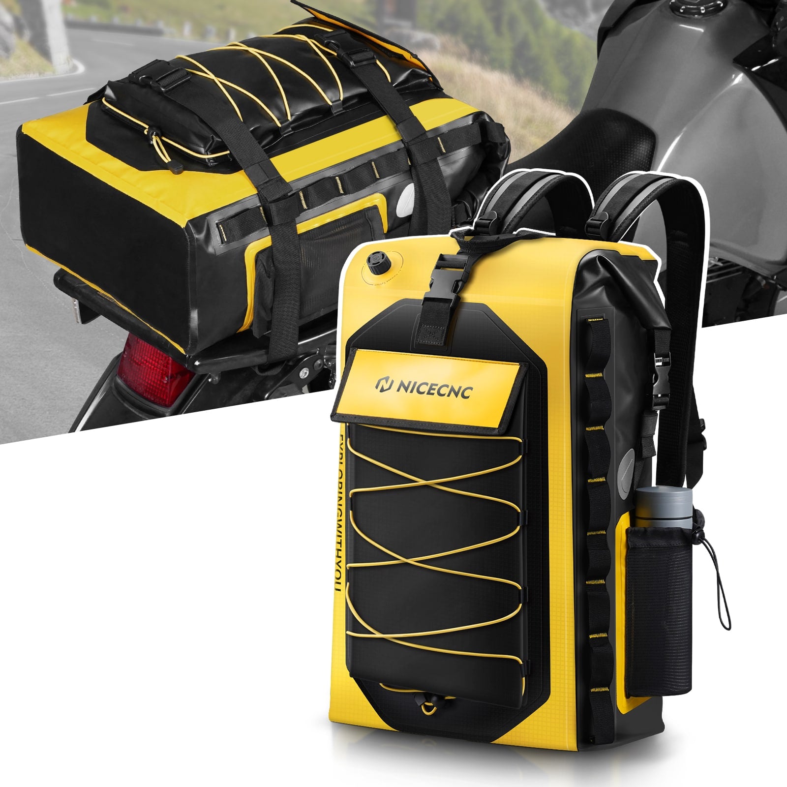 Motorcycle Waterproof Backpack Tail Bag 40L Expandable Capacity 500D PVC