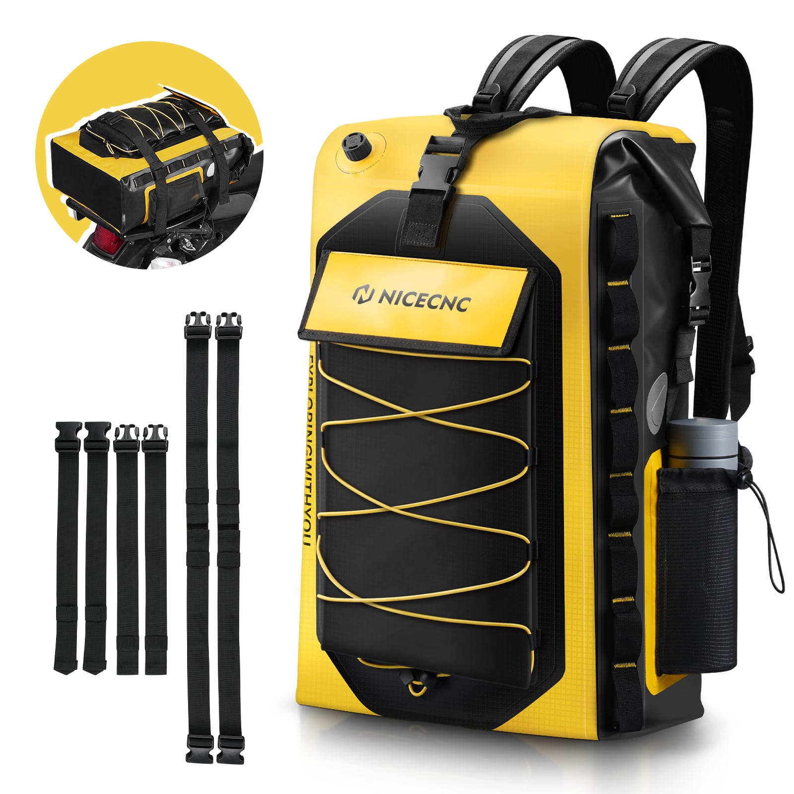 Motorcycle Waterproof Backpack Tail Bag 40L Expandable Capacity 500D PVC
