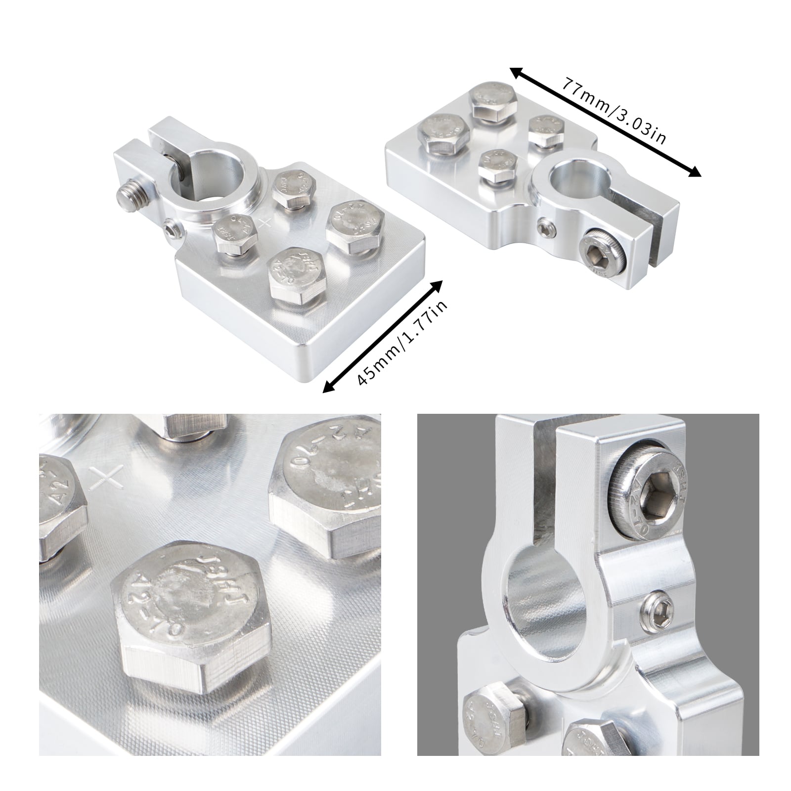 4 Spot Multi-Connection Flat Battery Terminals +/- Clamps Lead Car Audio Modification Kit Set