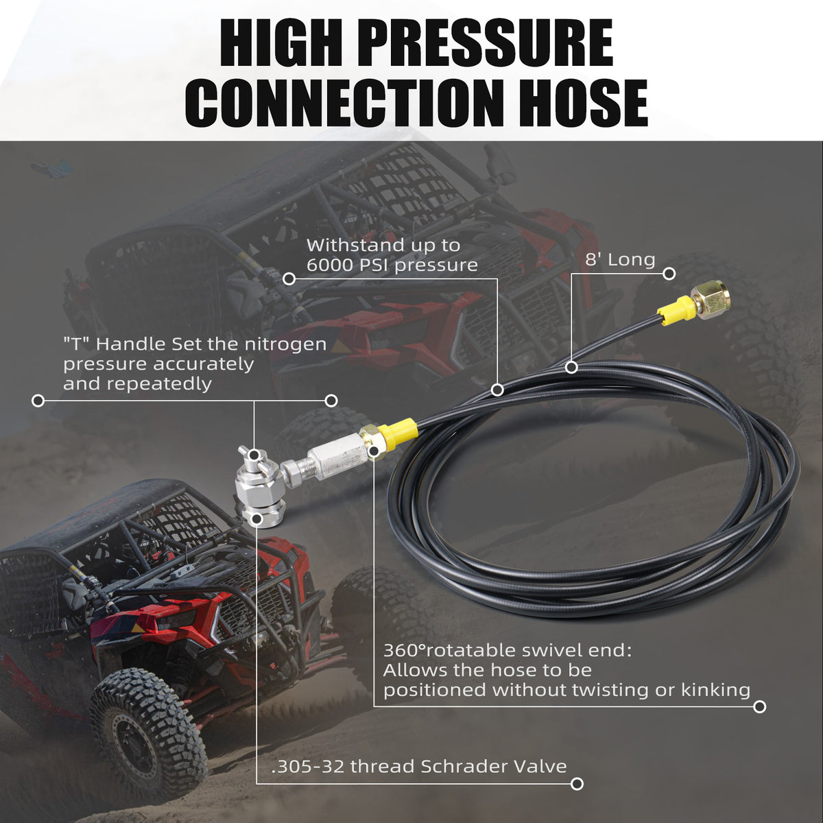 6000PSI Nitrogen Regulator Kit Shock Fill 8' Hose for ATV UTV