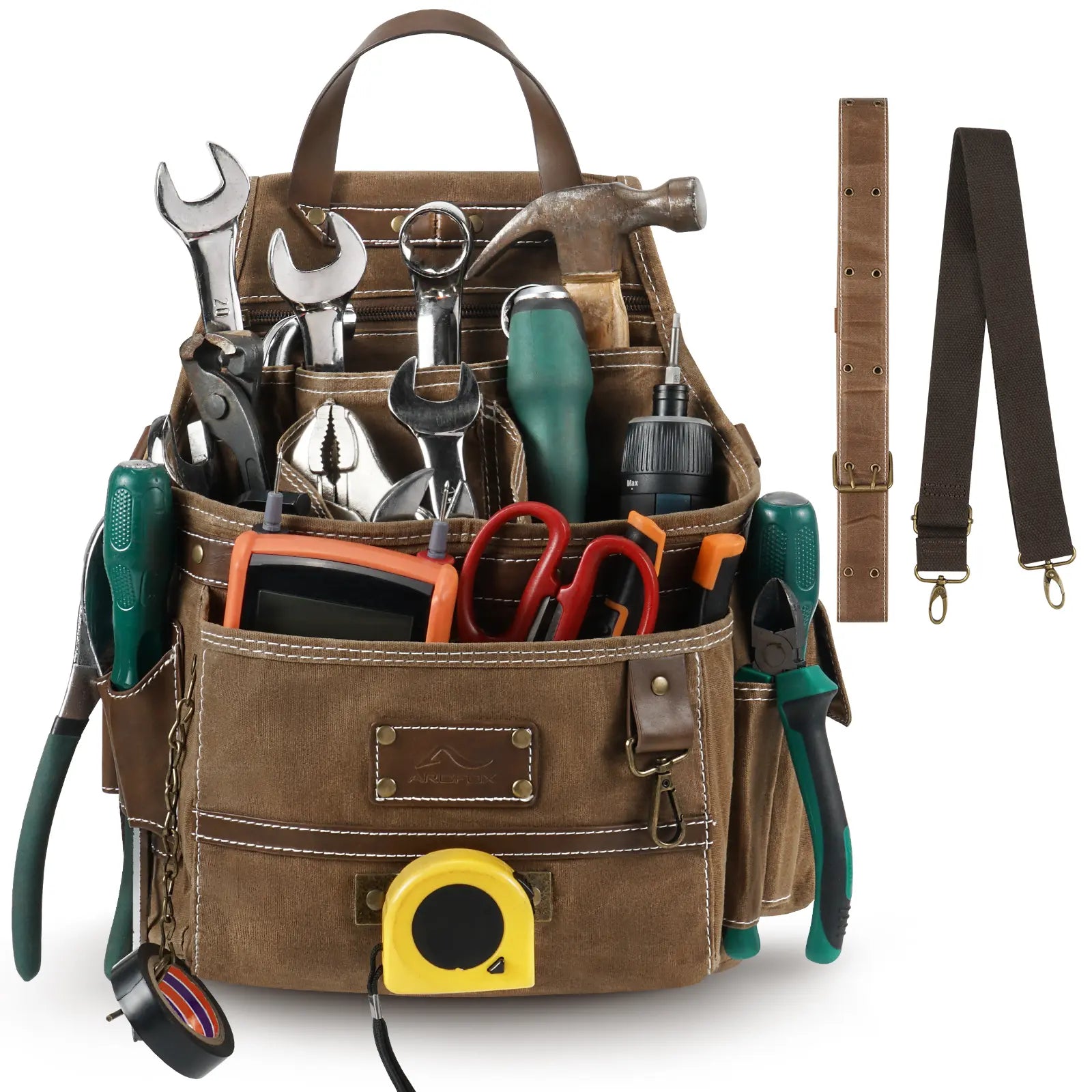 11-Pocket Tool Belt Pouch with Hammer Loop & Tape Clip For Electrician & Carpenter