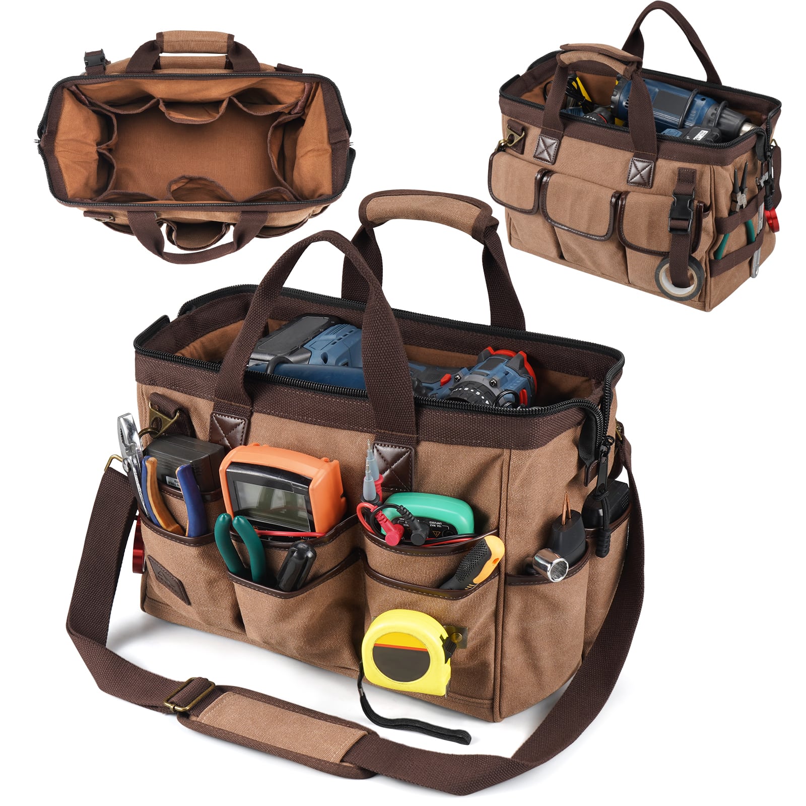 ARCFOX Canvas 25L 21-Pockets Tool Bag For  Electrician Mechanic Carpenter Construction