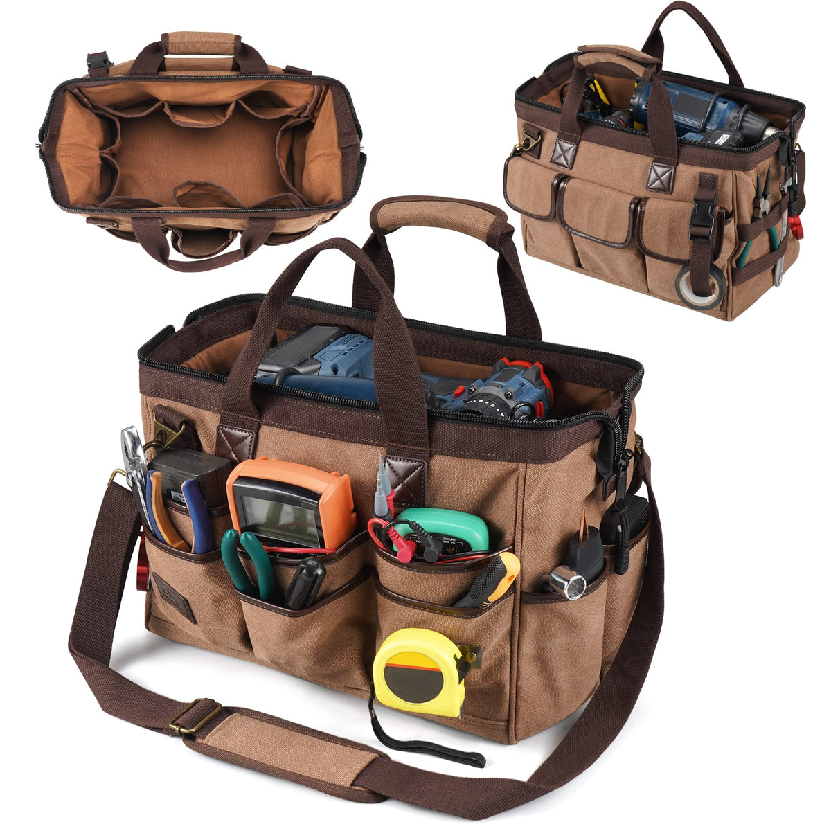 ARCFOX Canvas 25L 21-Pockets Tool Bag For Electrician Mechanic