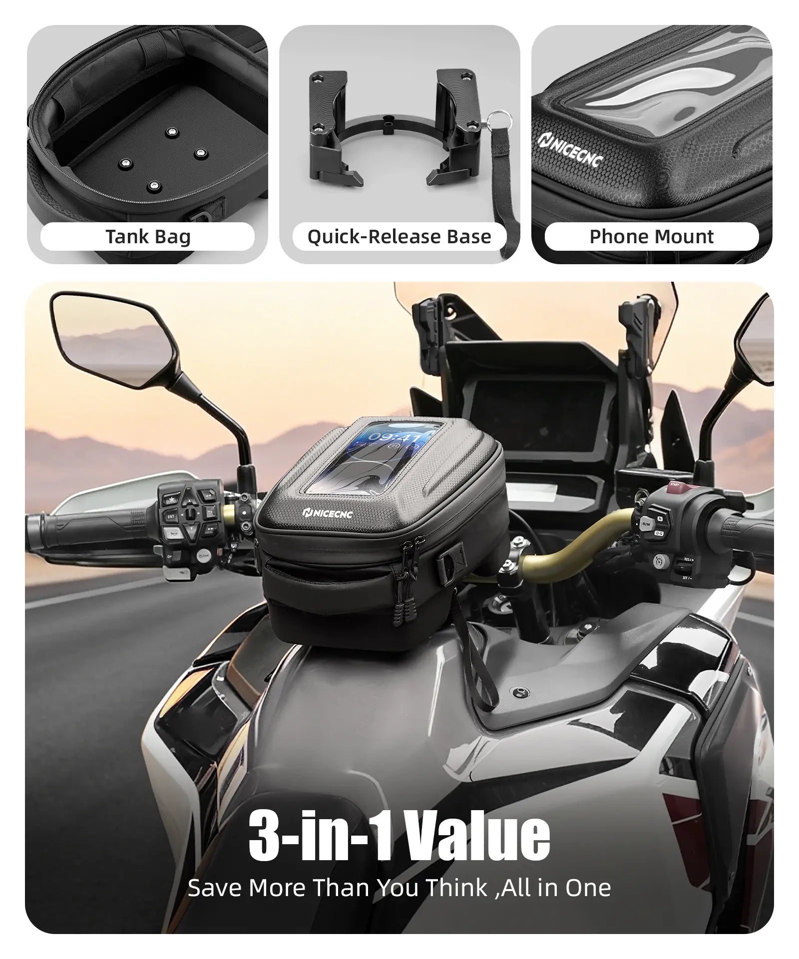 Quick-Release Tank Bag For Honda Africa Twin CRF 1100L Push-Pull Lock System