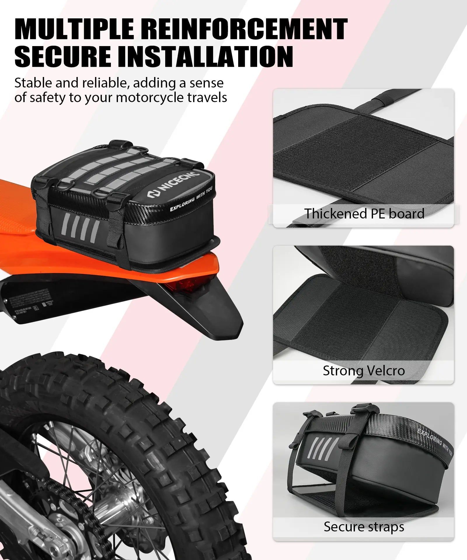 Universal Motorcycle Rear Fender Bag with Tool Roll Bag For Dirt Bike Adventure Off-road Riding