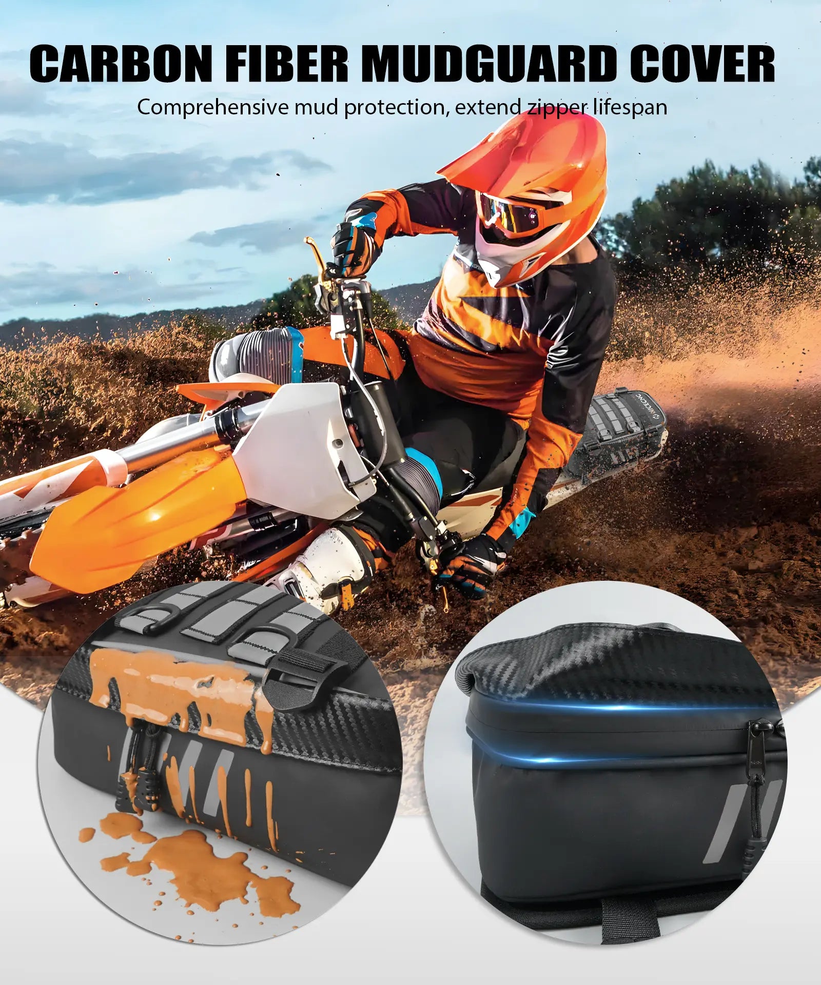 Universal Motorcycle Rear Fender Bag with Tool Roll Bag For Dirt Bike Adventure Off-road Riding