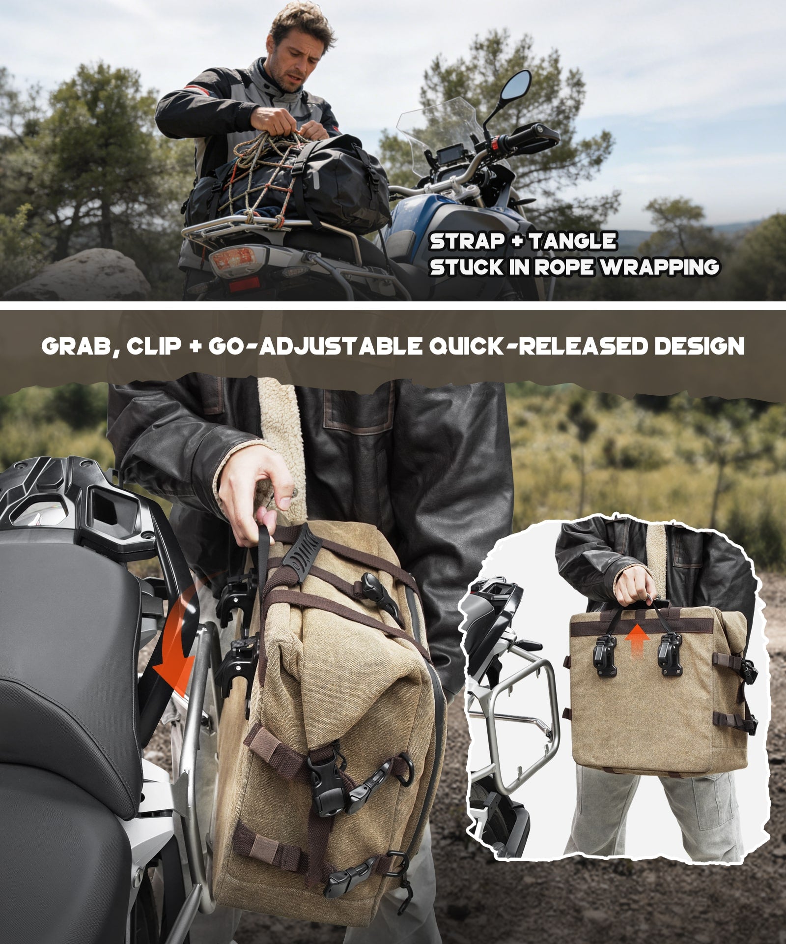 Cotton Canvas 30L Quick-Release Motorcycle Rear Luggage Pannier Rack S