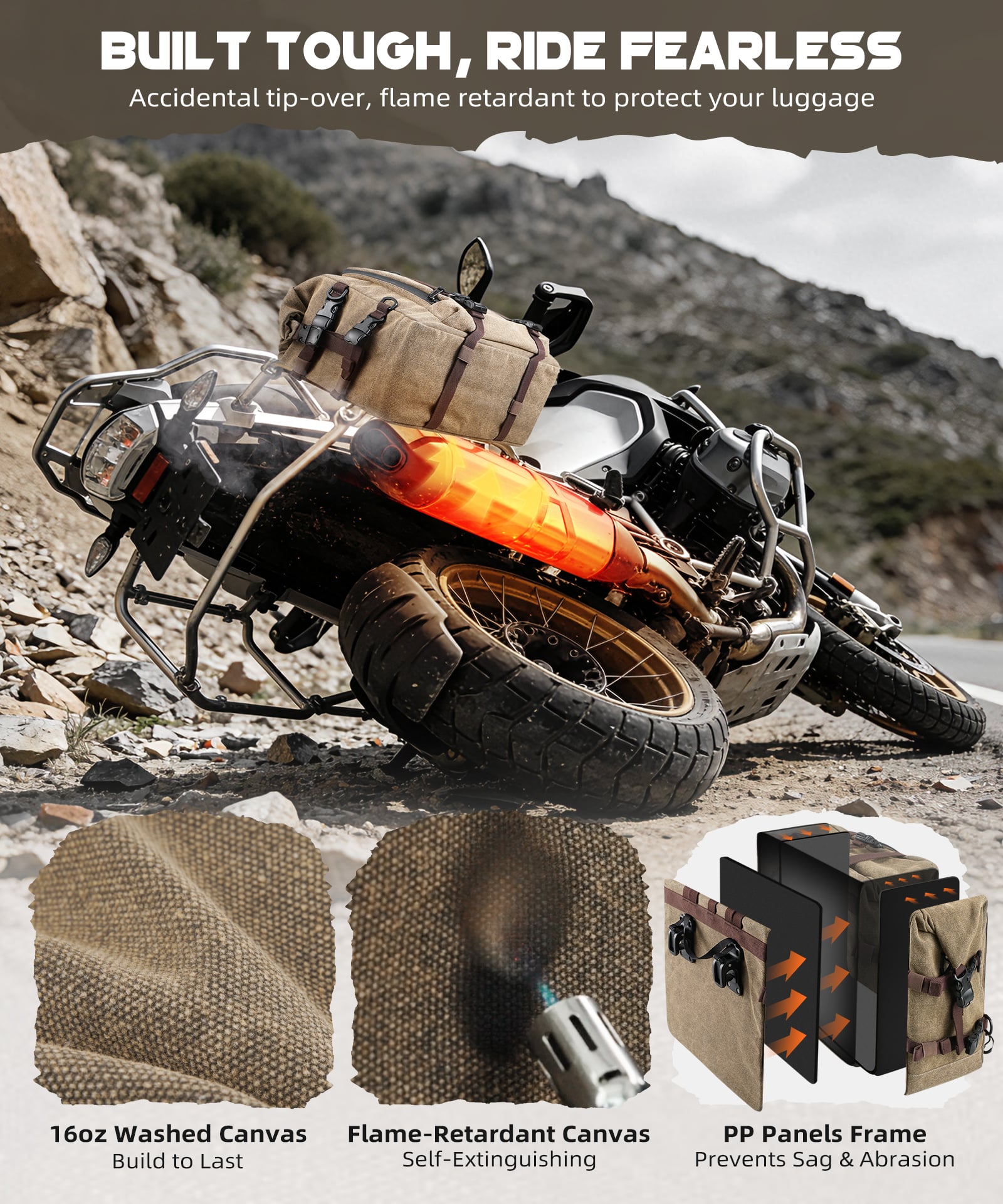 Cotton Canvas 30L Motorcycle Rear Luggage Pannier Rack Saddlebags Waterproof