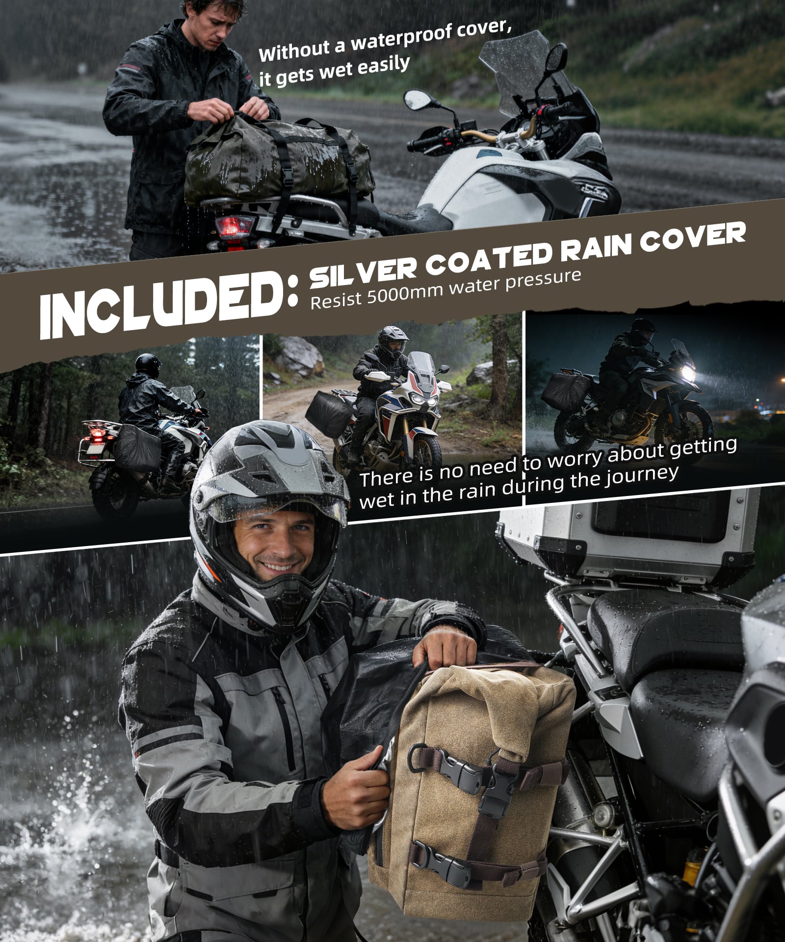 Cotton Canvas 30L Motorcycle Rear Luggage Pannier Rack Saddlebags Waterproof