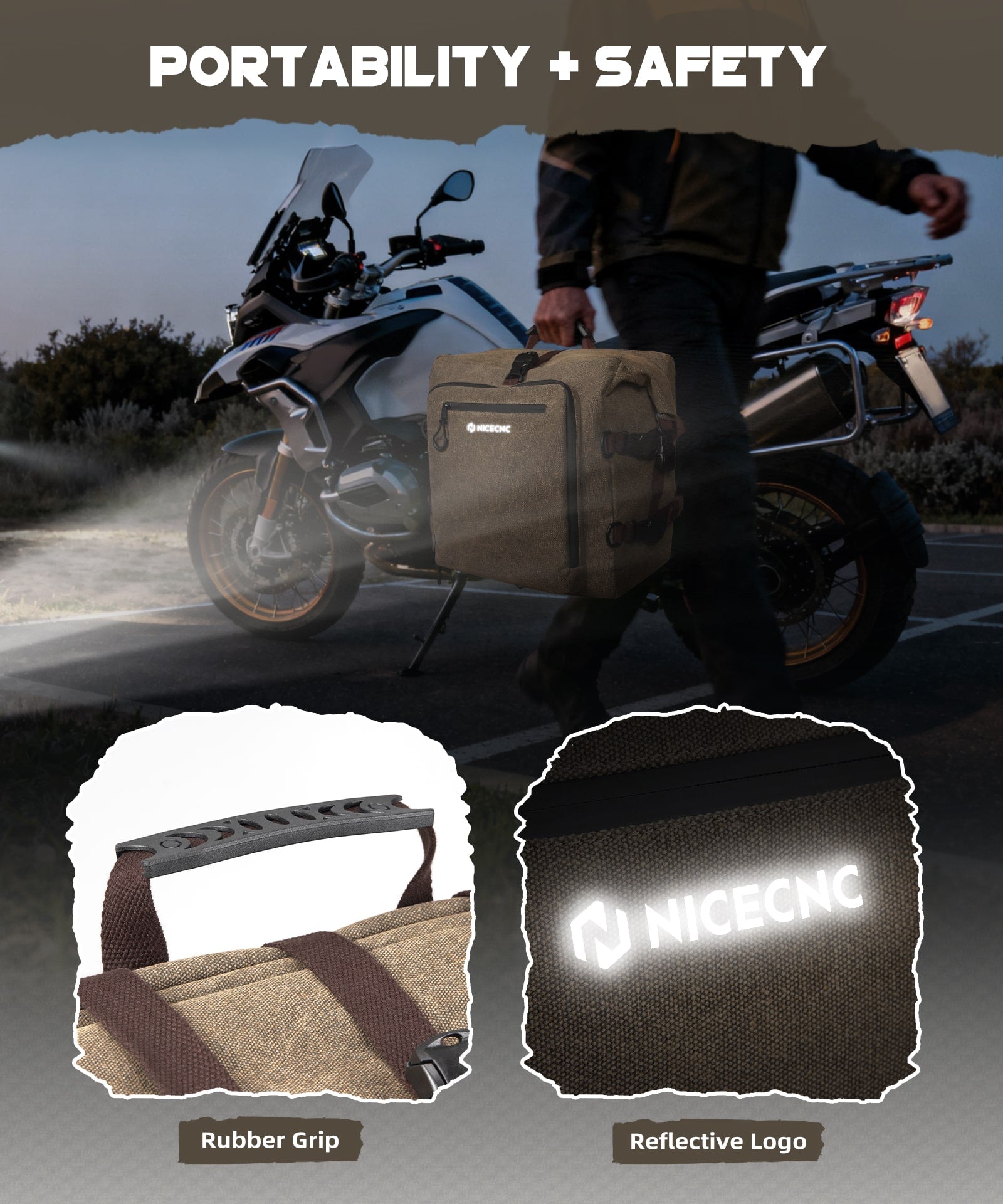 Cotton Canvas 30L Quick-Release Motorcycle Rear Luggage Pannier Rack S