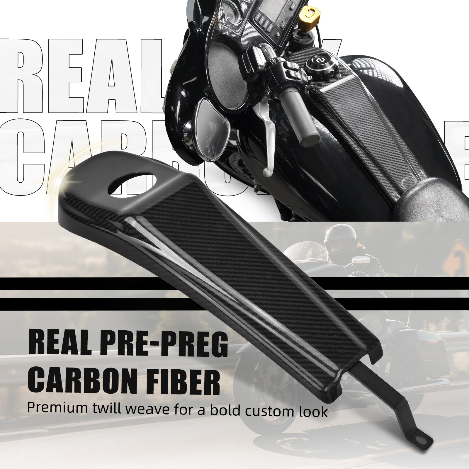 Gas Tank Cap w/Prepreg Carbon Fiber Dash Insert Panel For Harley Road Street Glide