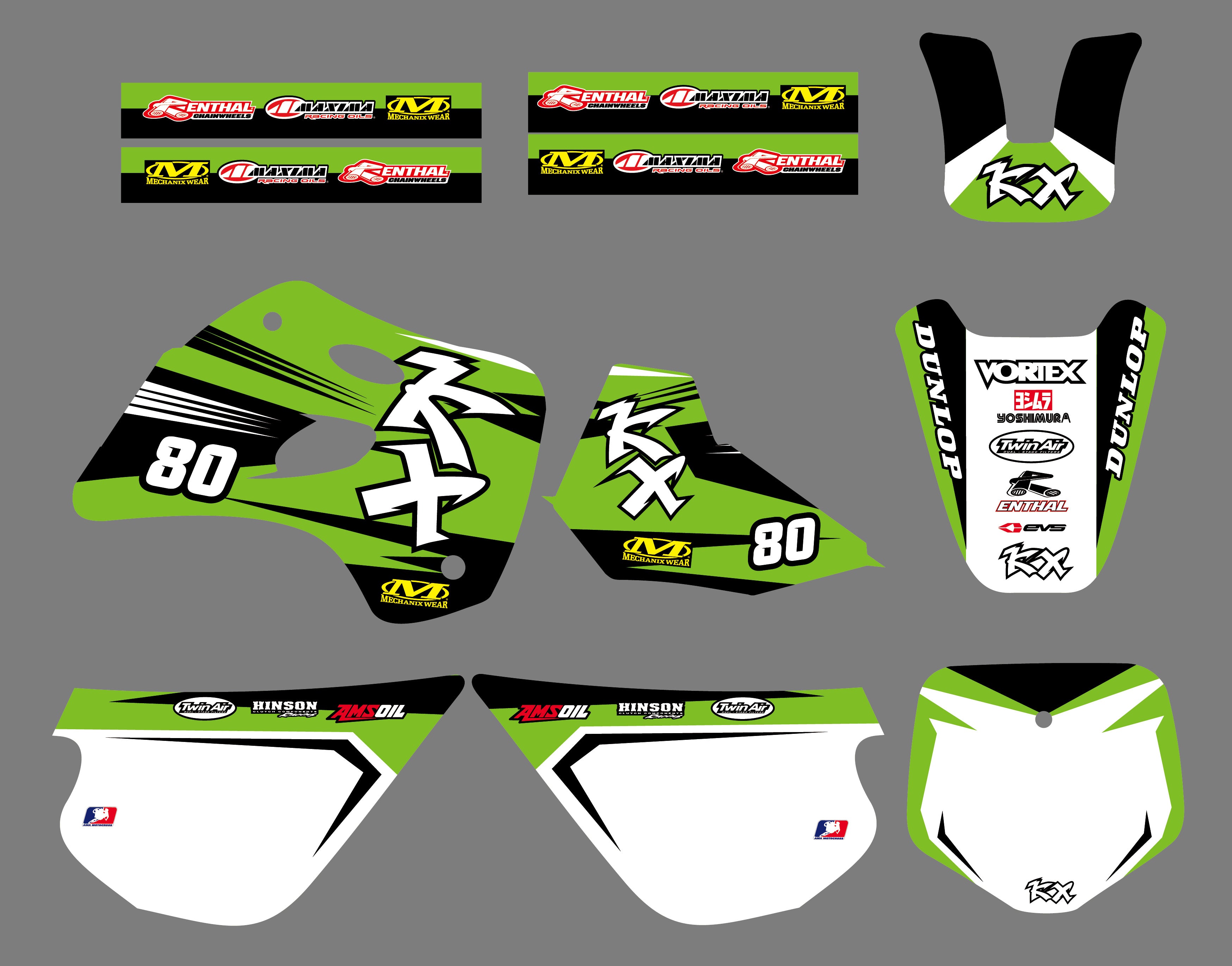 Motorcross Team Graphics Decals Stickers Deco For KAWASAKI KX80 1994-1997