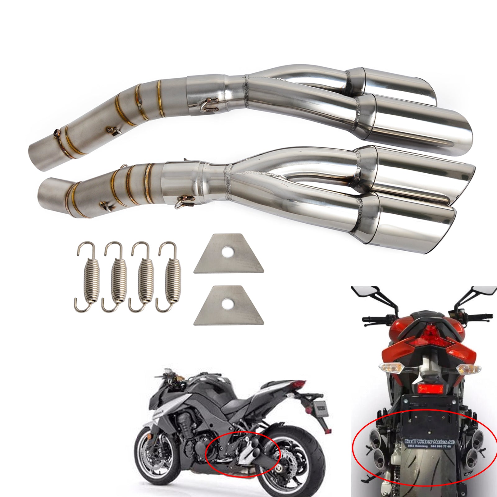 Motorcycle Decat Exhaust Pipe Y Mid Pipe Link Downpipe for Kawasaki Z1000 2011 -2018