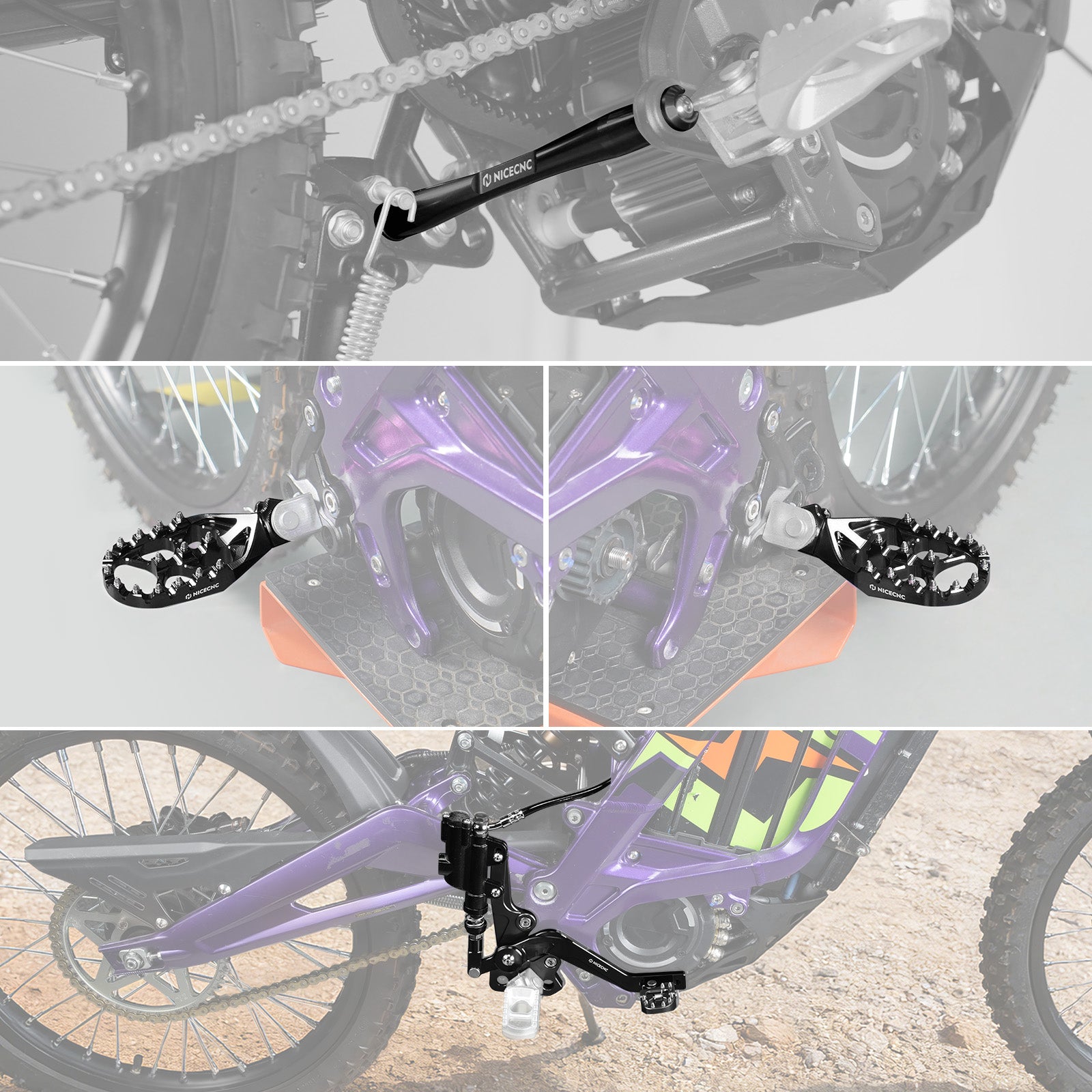 Hydraulic Rear Foot Brake + Enlarged Foot Pegs + Support Brace For Surron Light Bee X S