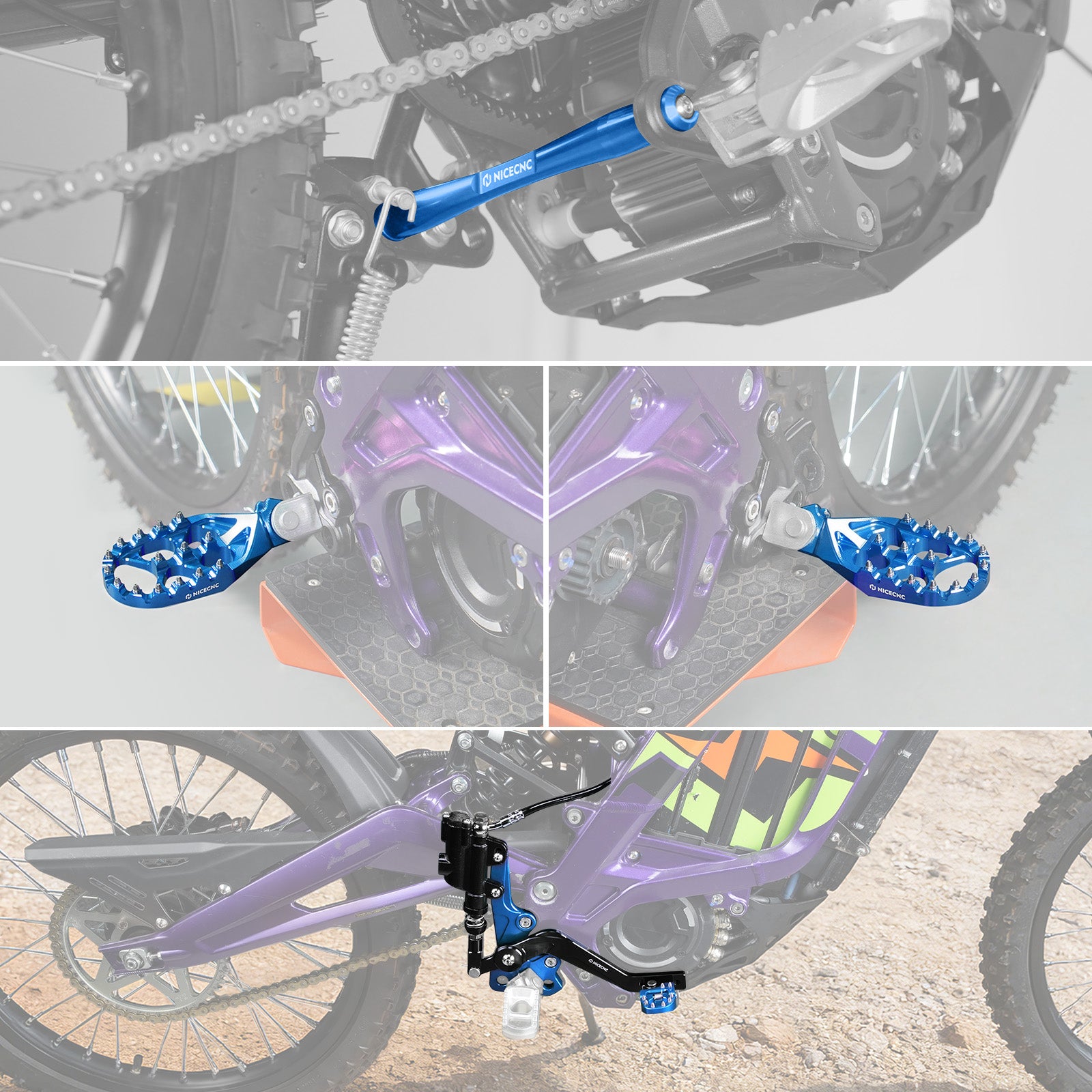 Hydraulic Rear Foot Brake + Enlarged Foot Pegs + Support Brace For Surron Light Bee X S