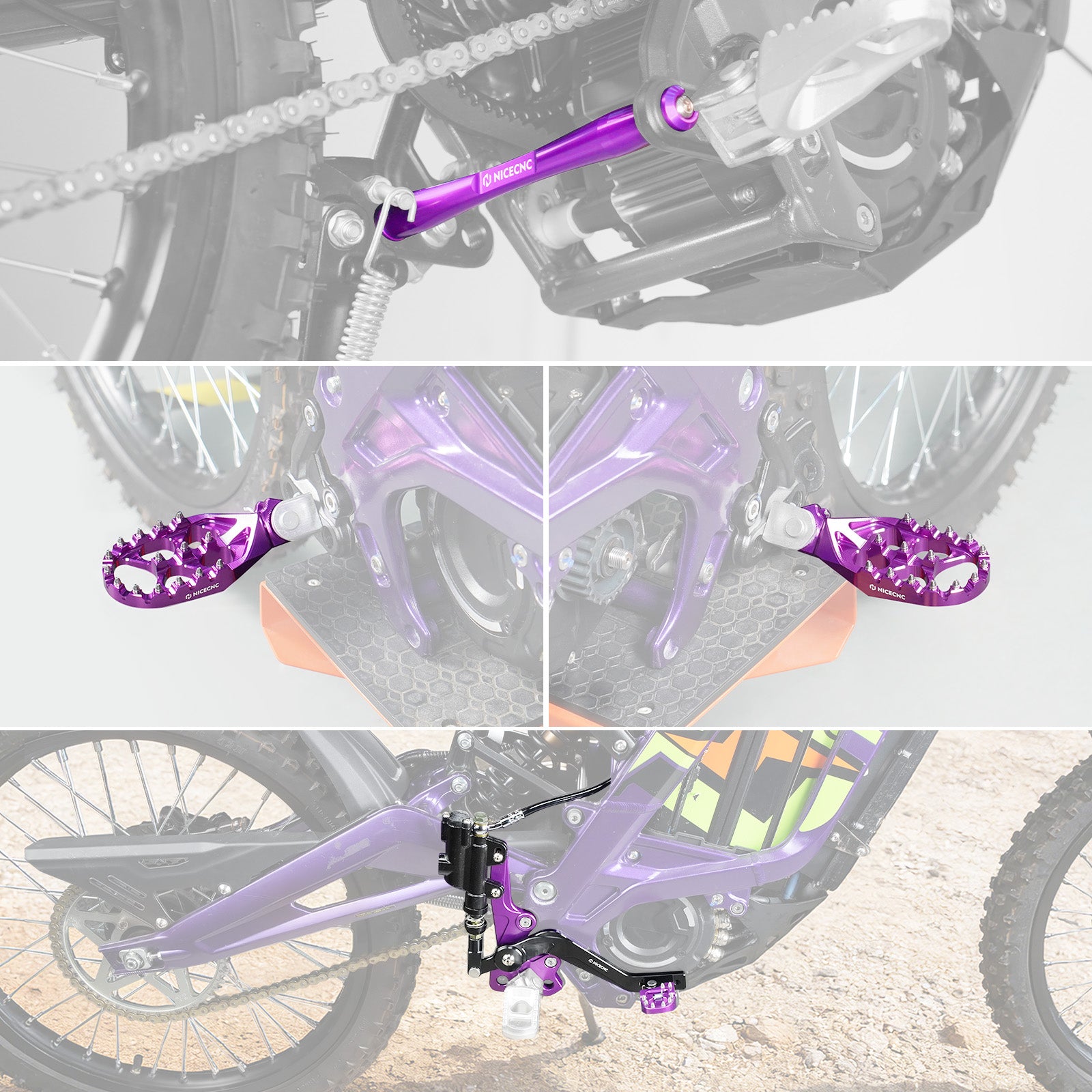 Hydraulic Rear Foot Brake + Enlarged Foot Pegs + Support Brace For Surron Light Bee X S