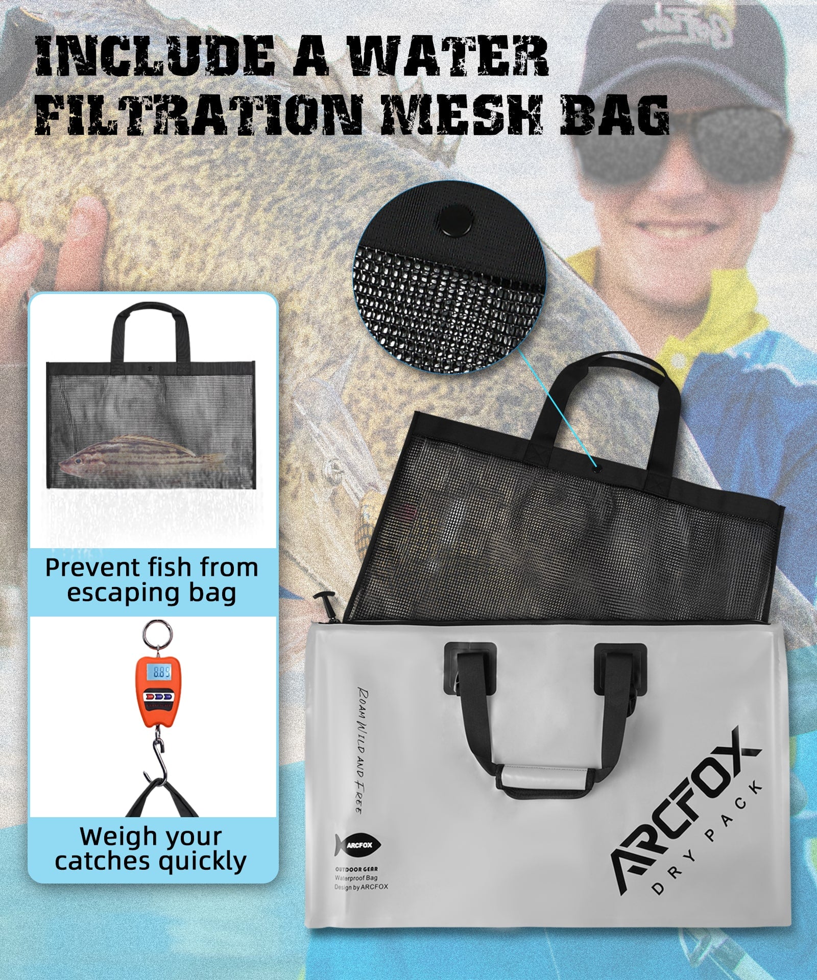 ARCFOX Fish Tournament Bag Removable Mesh Bag See-through Pocket