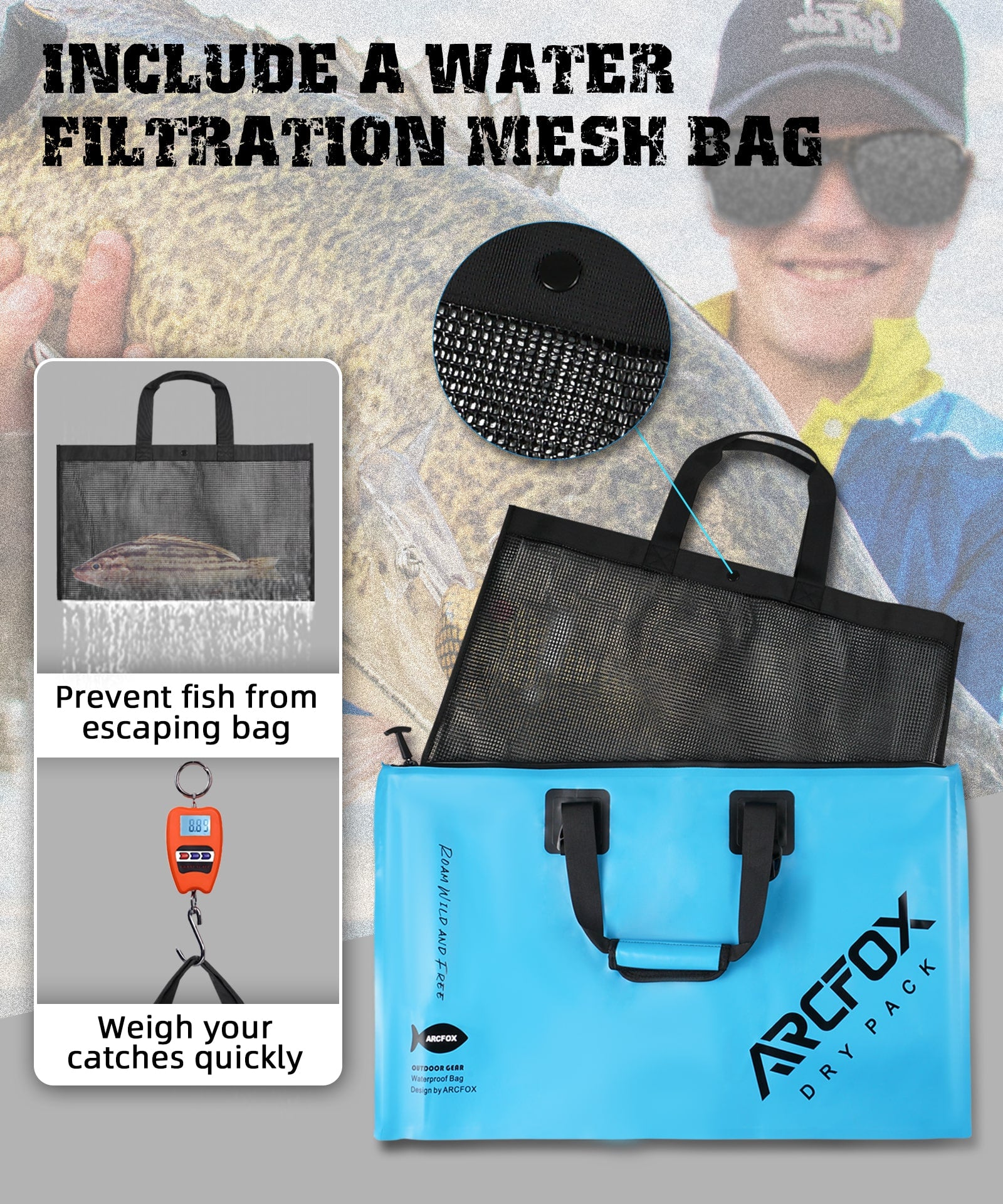 ARCFOX Fish Tournament Bag Removable Mesh Bag See-through Pocket