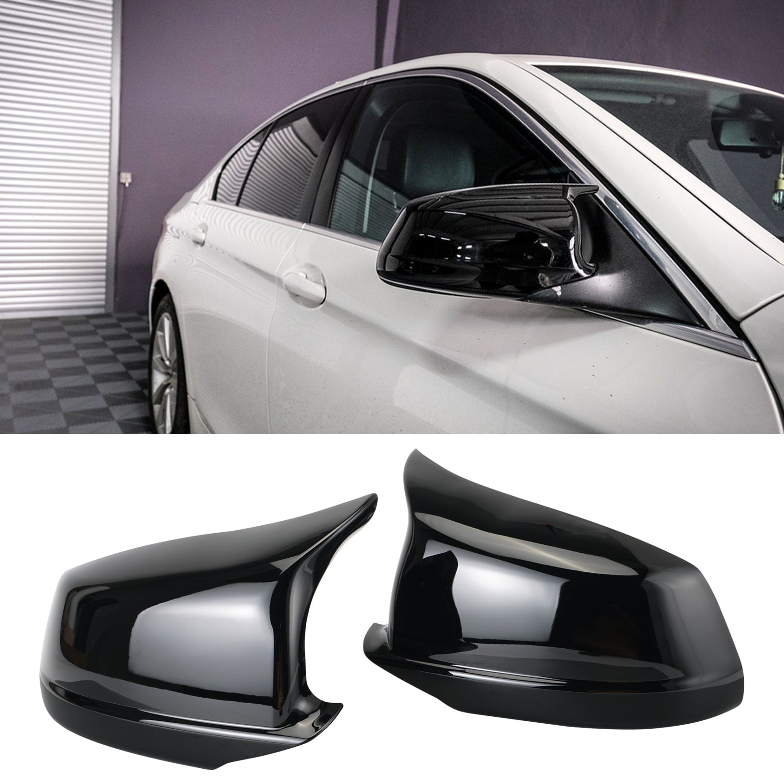 2PCS M-Style Side Mirror Cover Cap Replace For BMW 5 Series F10 F11 Pre-LCI
