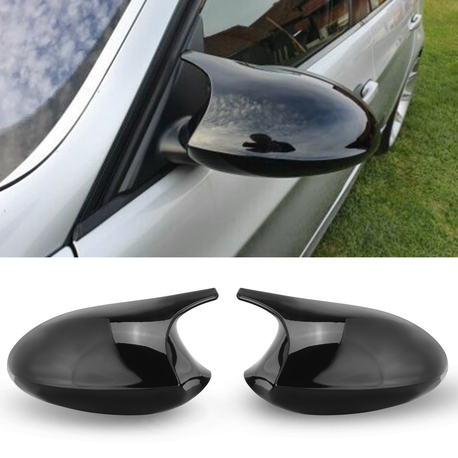 2PCS M-Style Glossy Black Side Mirror Cover Cap For BMW E90 / E91 Pre LCI  2005-2008