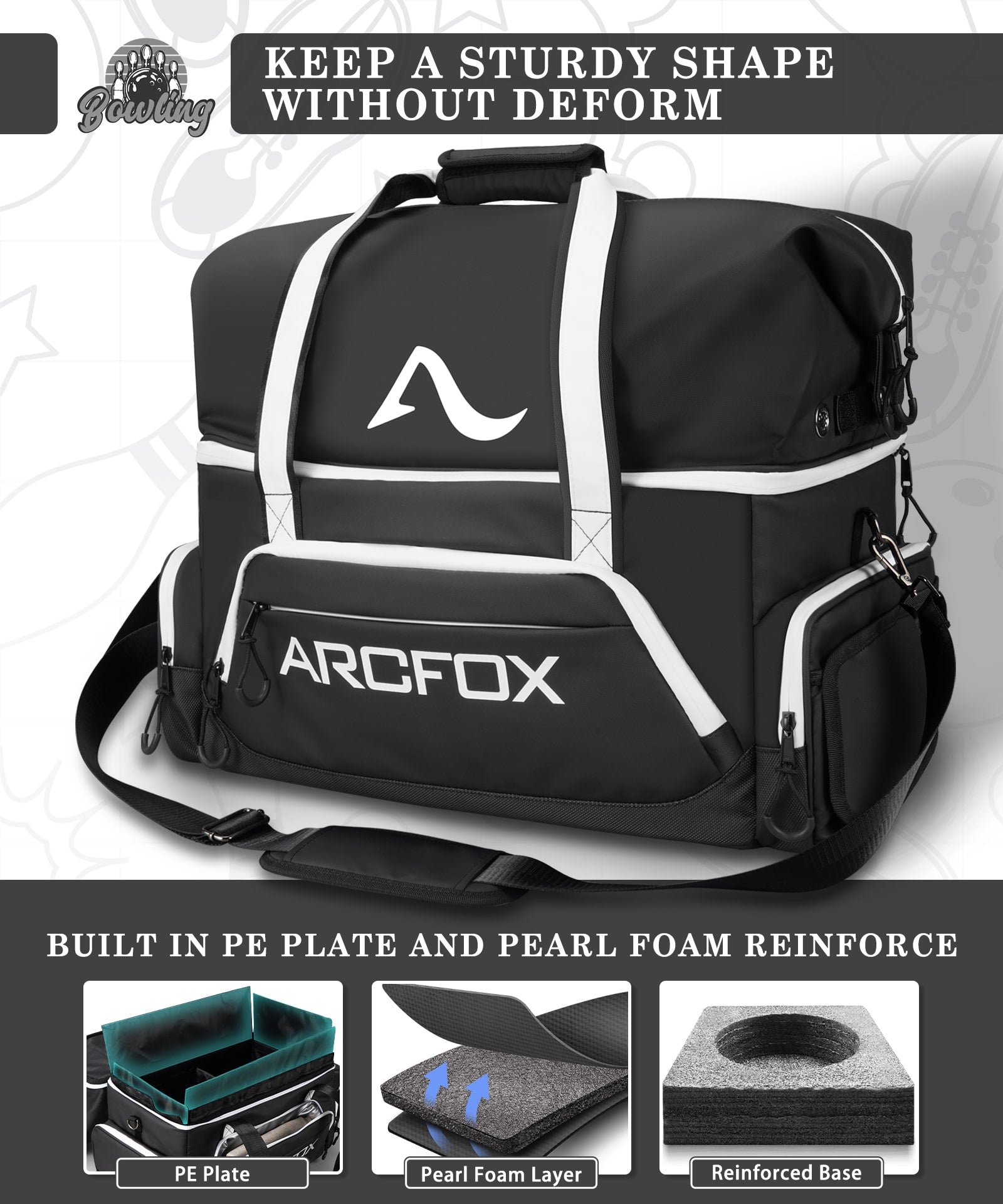 ARCFOX Bowling Bag For 2 Balls OXford Cloth Large Capacity