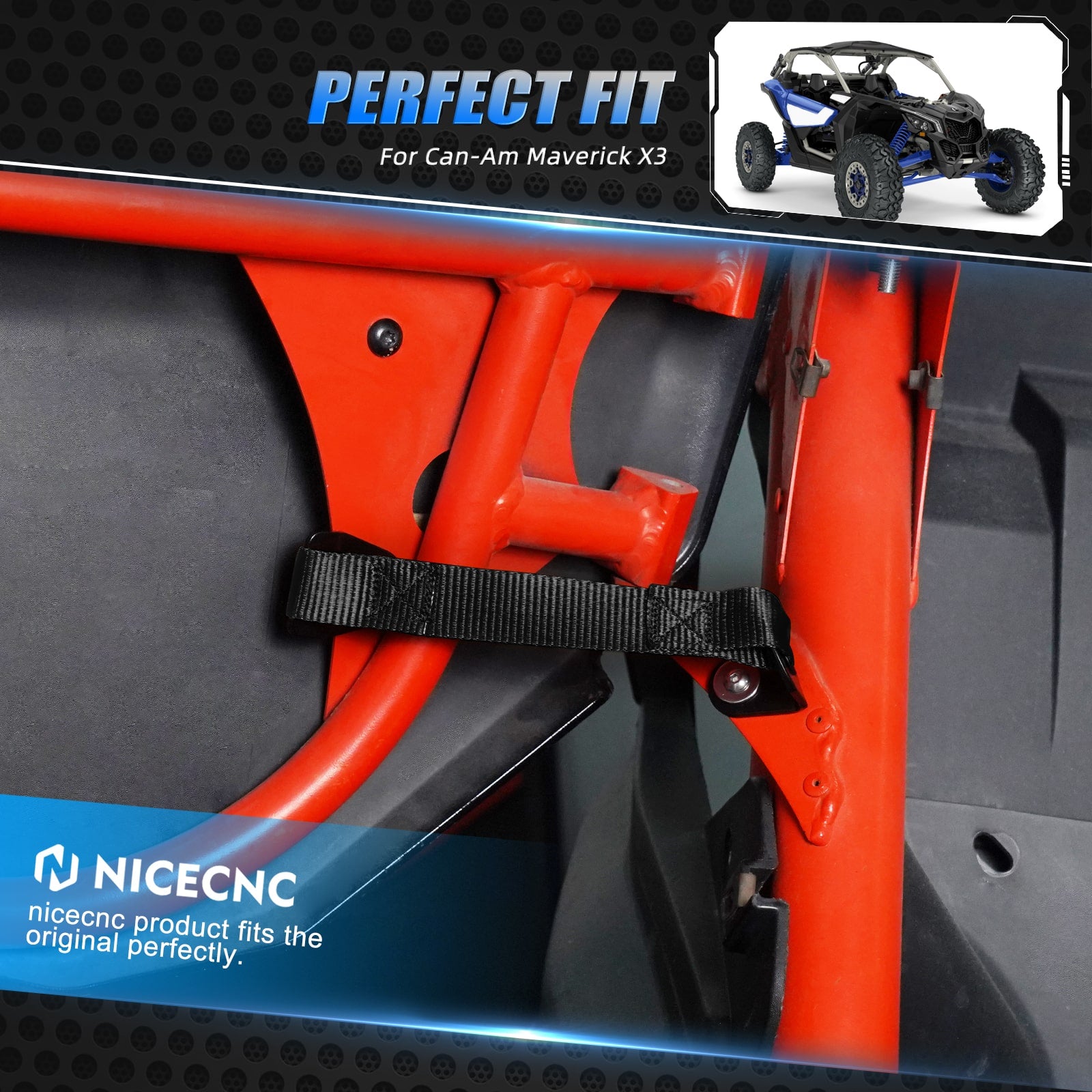 Left + Right UTV Door Limiter Check Limiting Straps Belts Kit For Can-Am X3