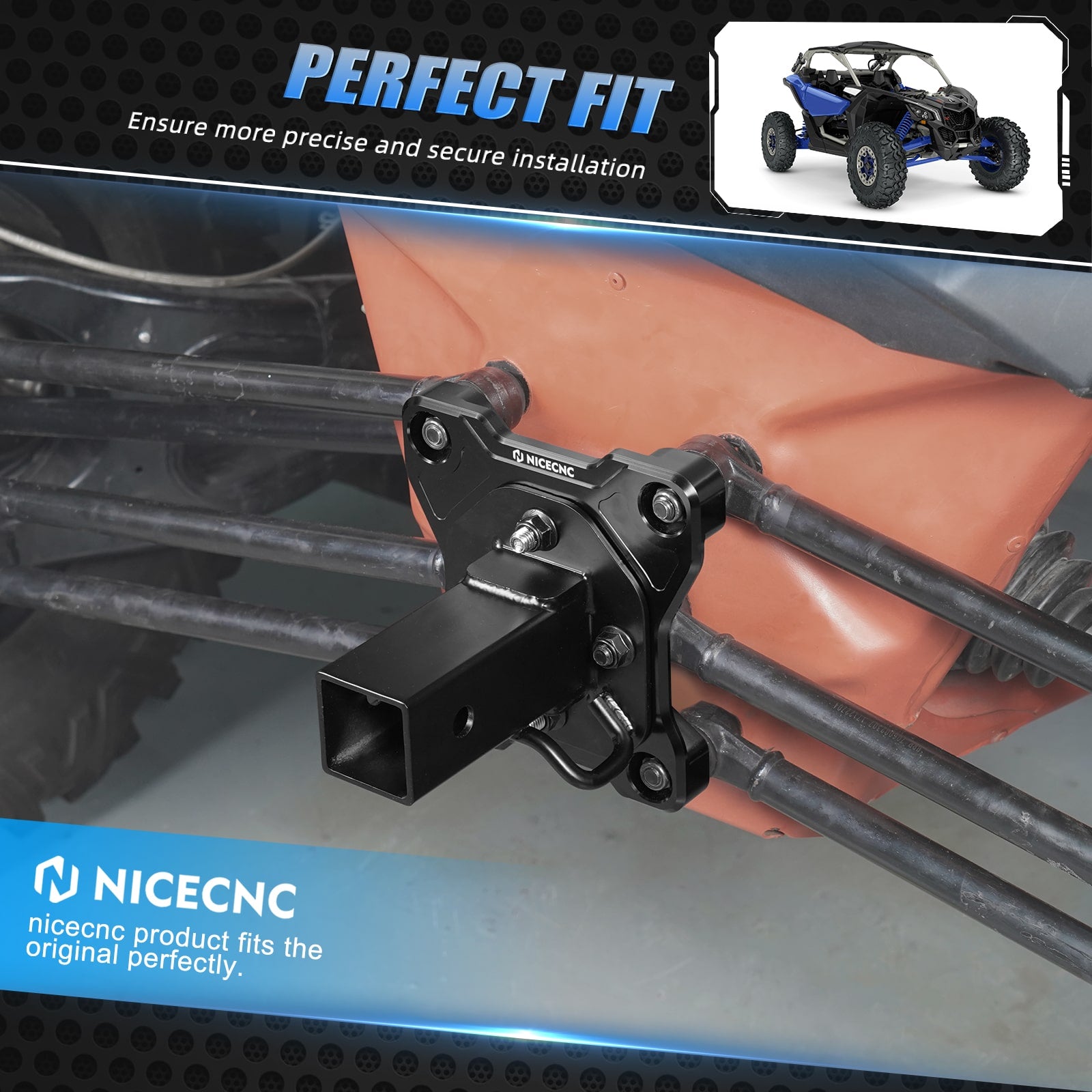 Rear Radius Rod Plate with Steel 2 Inch Hitch Receiver For Can Am Maverick X3 Max RR Turbo