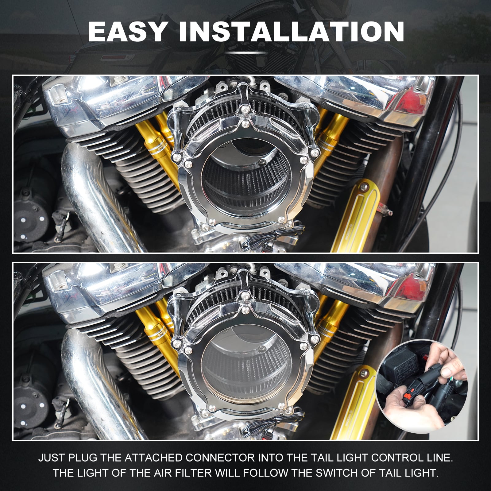 Air Intake Filter with LED Strip For Harley Davidson 2017-later Touring and Trike Models