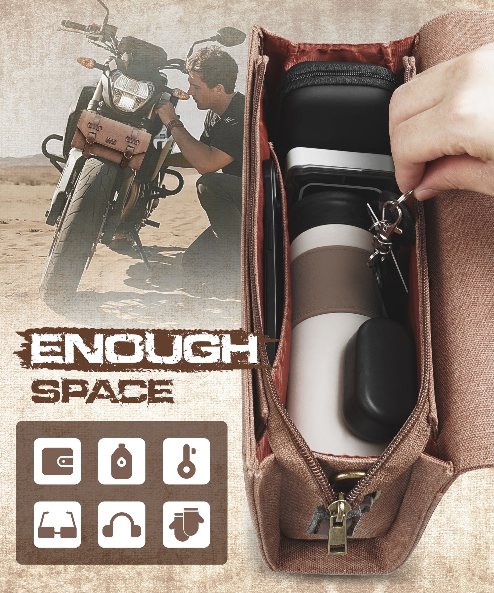 Canvas Handlebar Front Fork Sissy Bar Storage Bag For Harley Dyna Softail Sportster Scooter