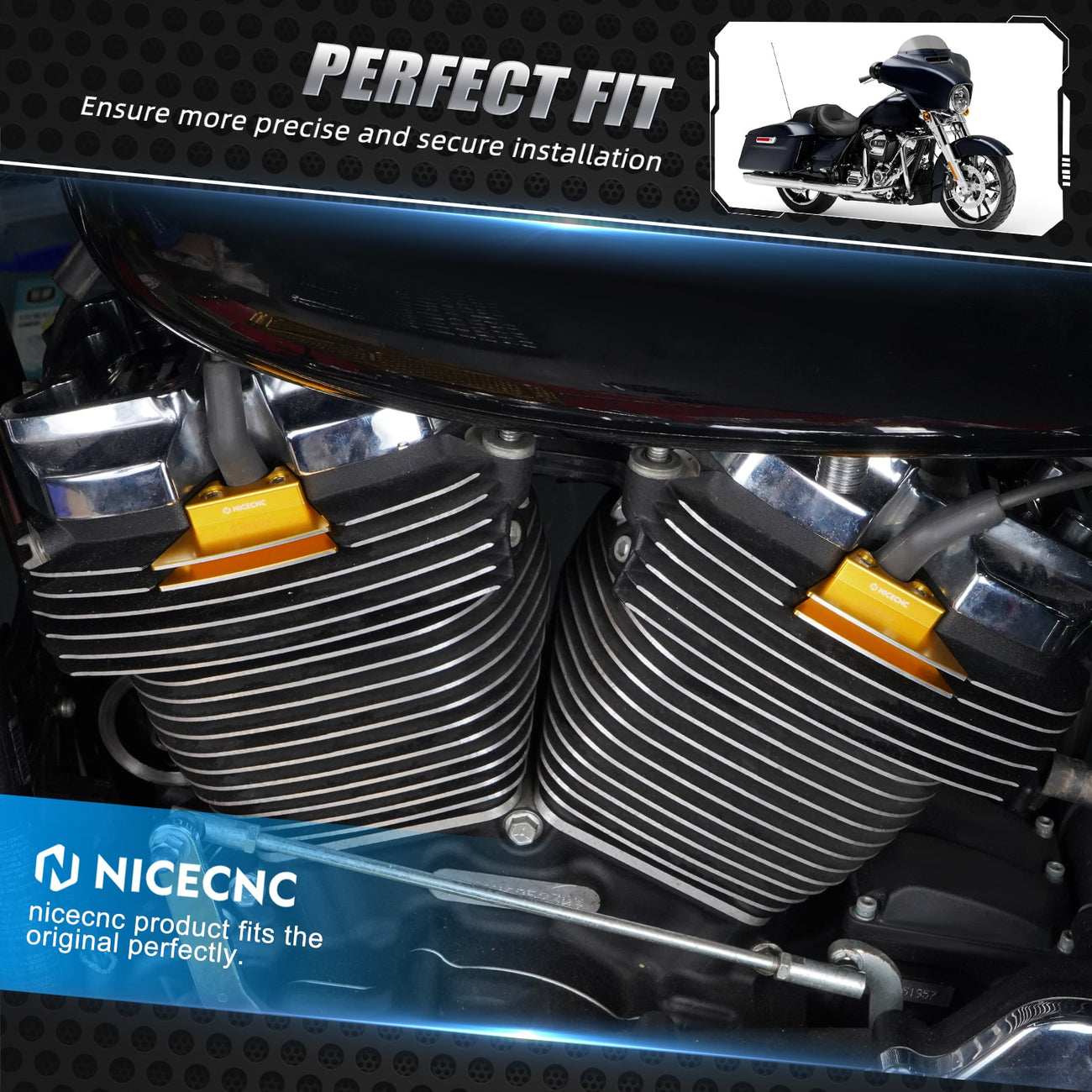 Finned Spark Plug Head Bolt Cover For Harley 2017+ M8 Engine