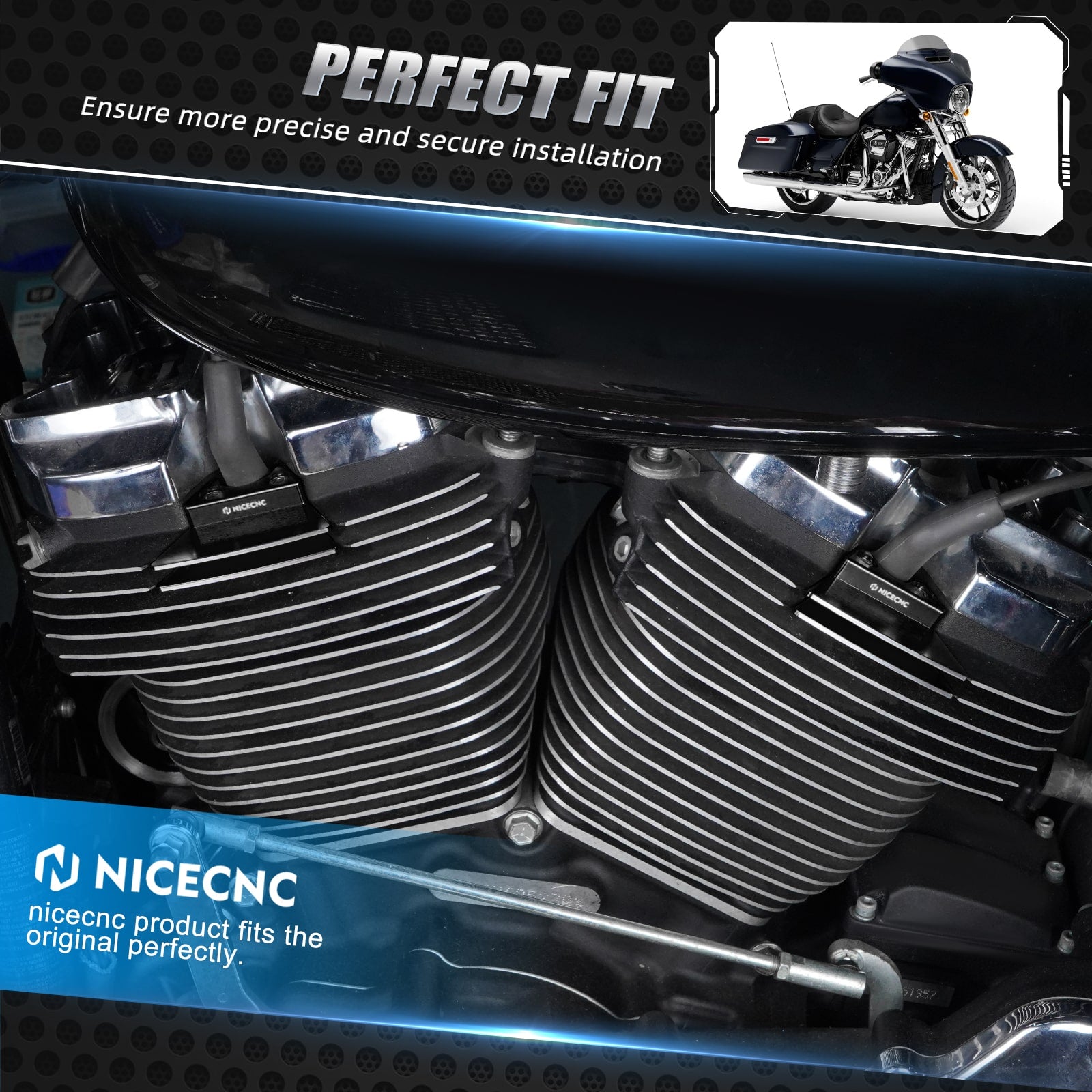Upgraded M8 Finned Spark Plug Head Bolt Covers For Harley Road King Street Glide
