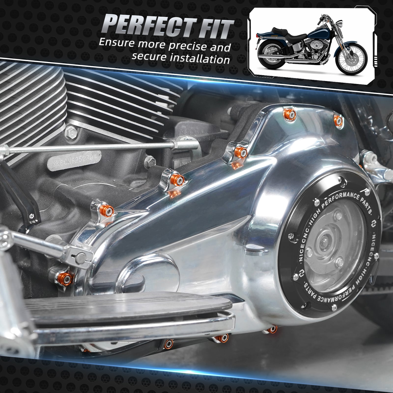 1/4" Primary Cover Bolt Caps Decorative Trim Rings For Harley Street Glide Road King