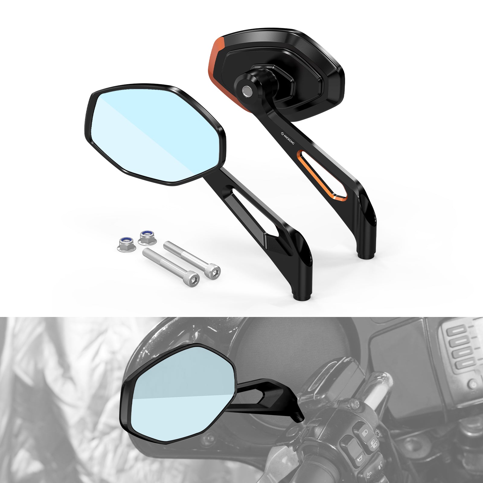 Convex Rear View Mirrors Kit For Harley Sportster 1200 Iron 883 XL Softail