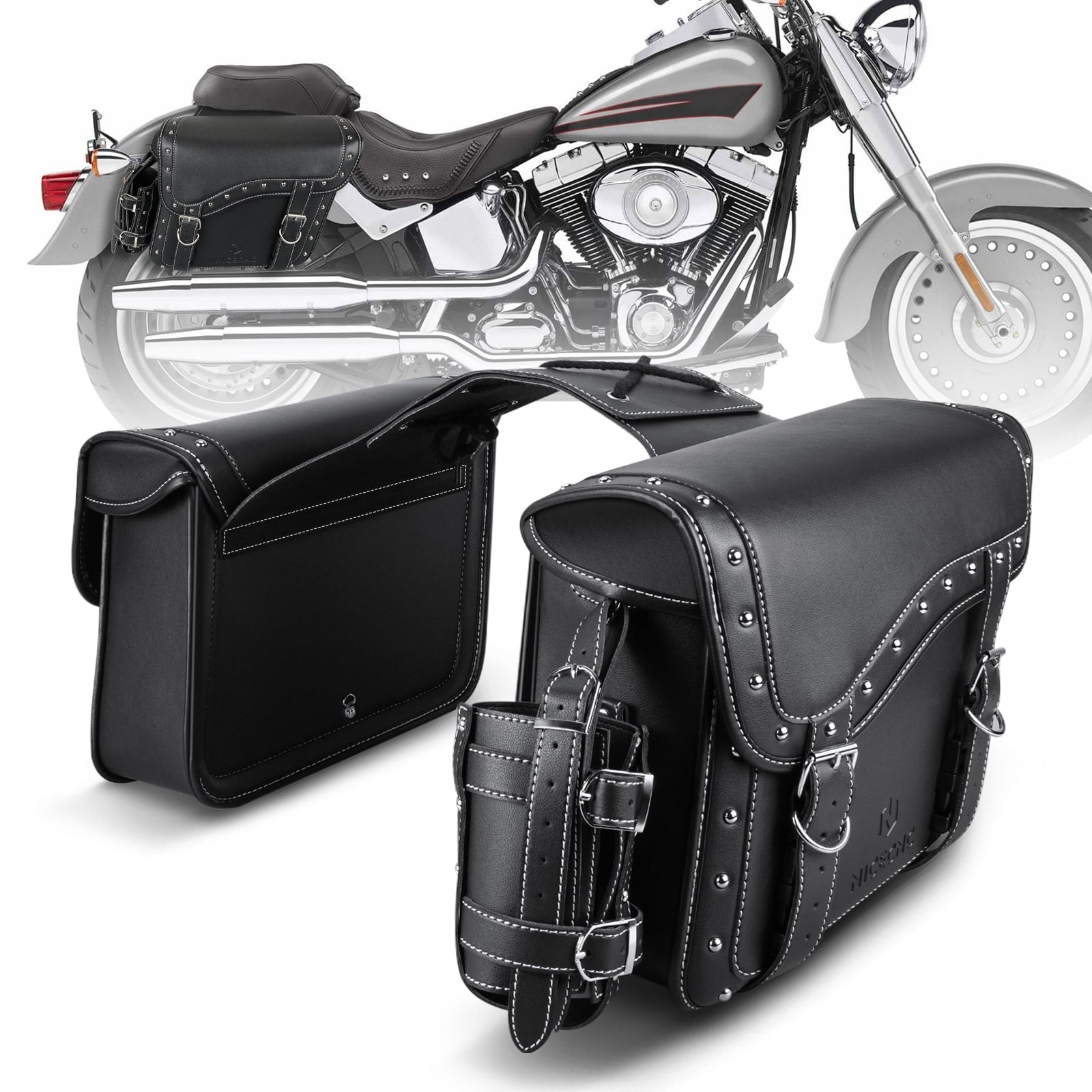 Saddle Bags PU leather Reinforced Straps & Saddle Piece with Cup Holder