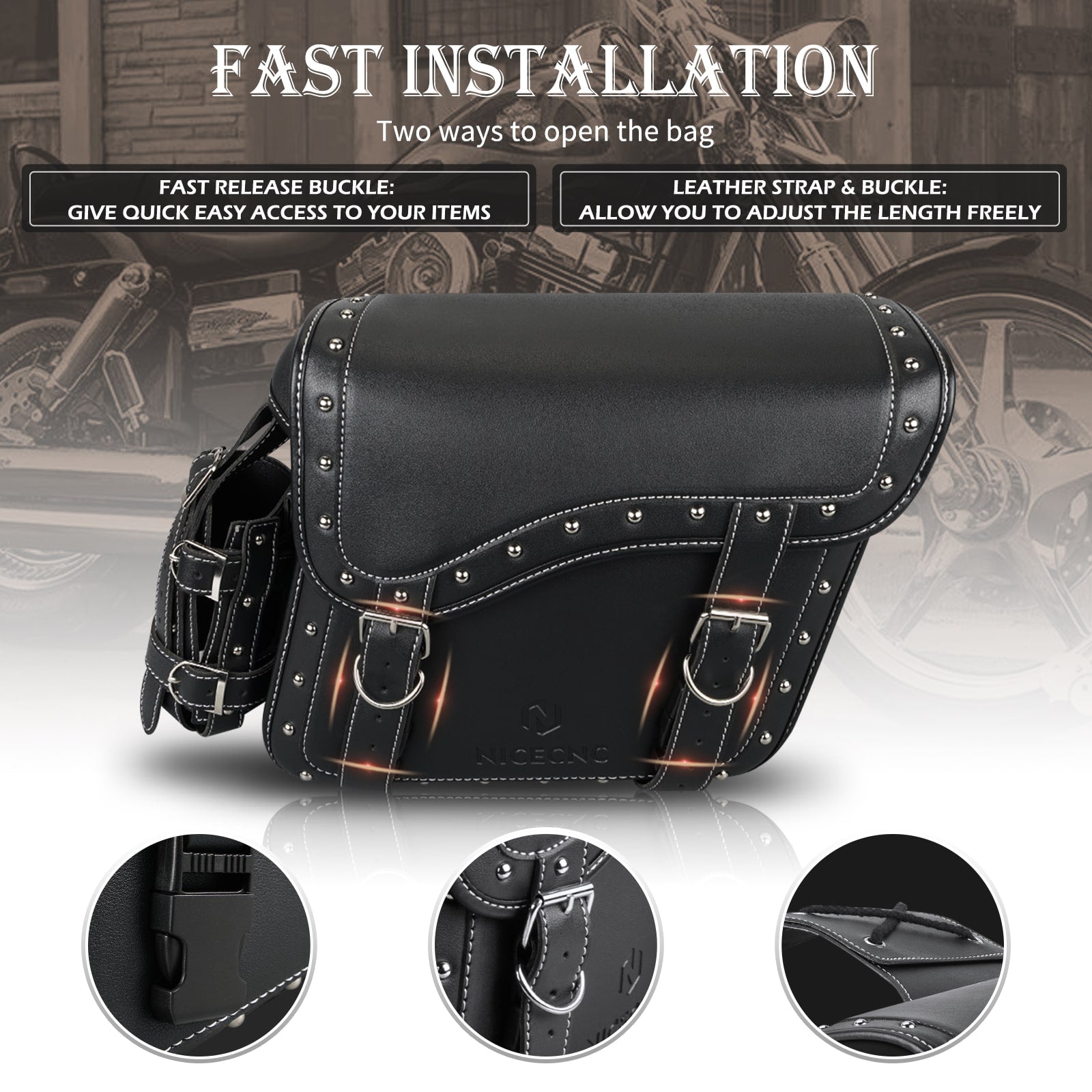 Saddle Bags PU leather Reinforced Straps & Saddle Piece with Cup Holder