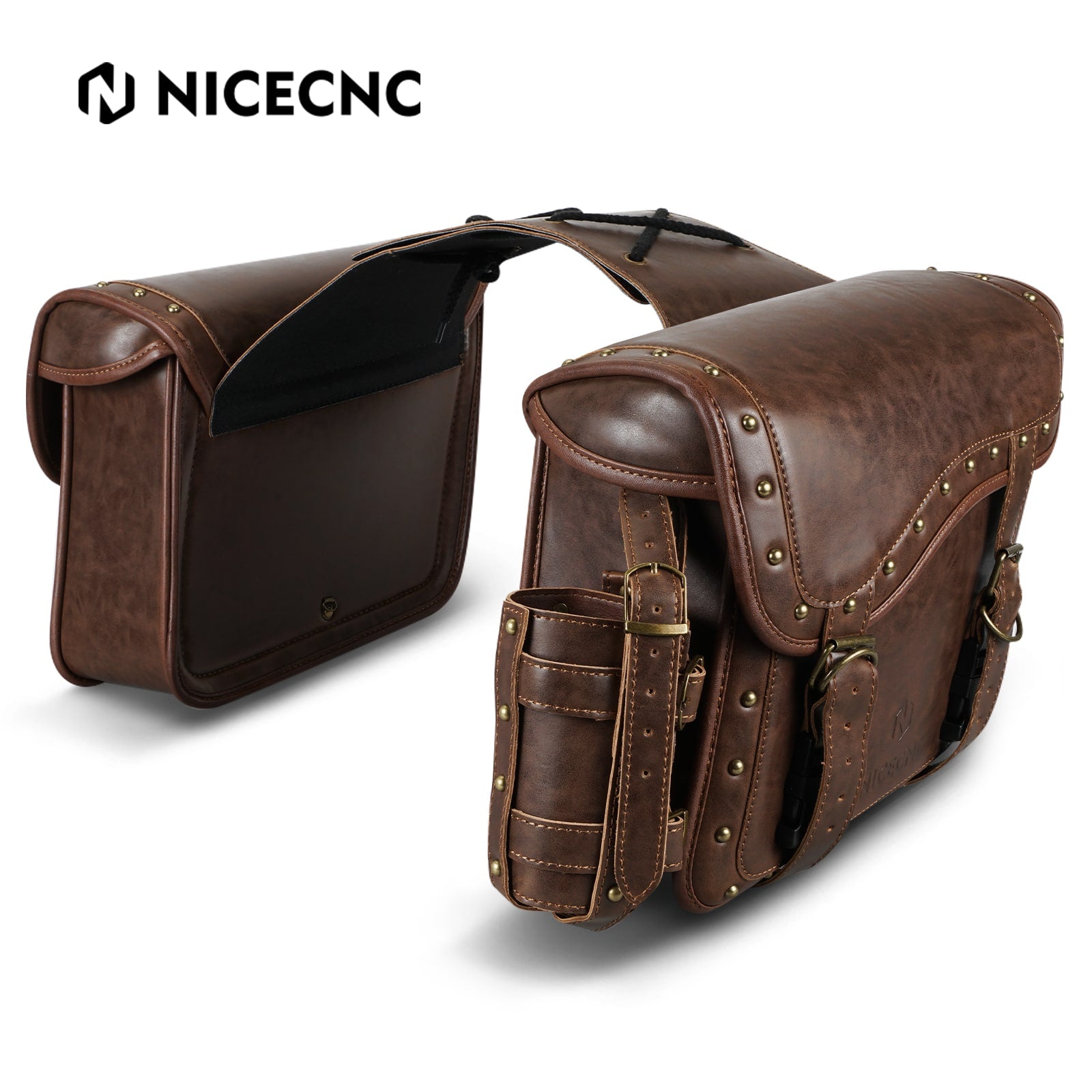 Saddle Bags PU leather Reinforced Straps & Saddle Piece with Cup Holder