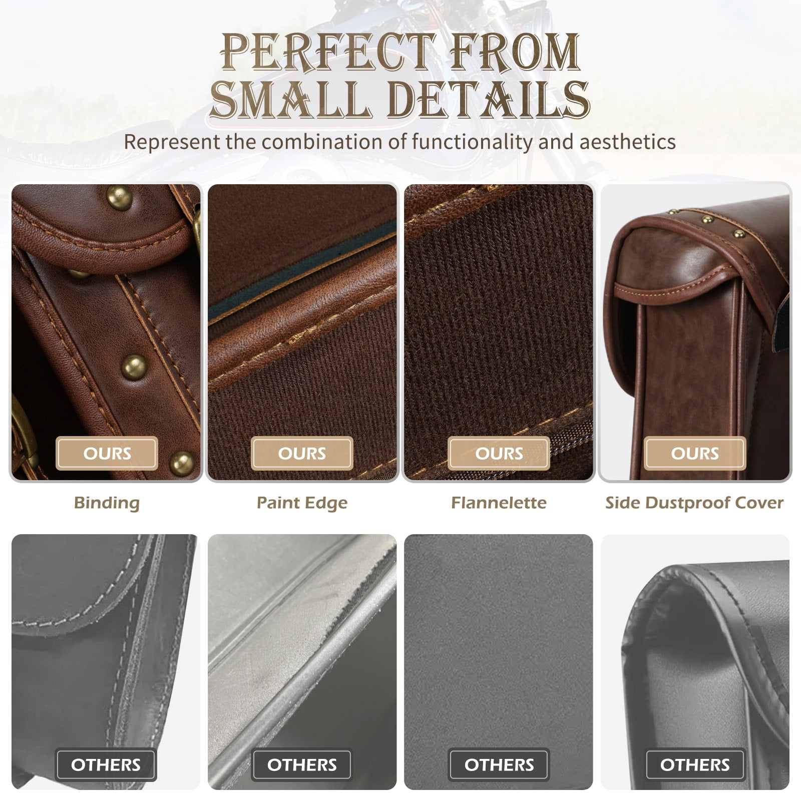 Saddle Bags PU leather Reinforced Straps with Cup Holder