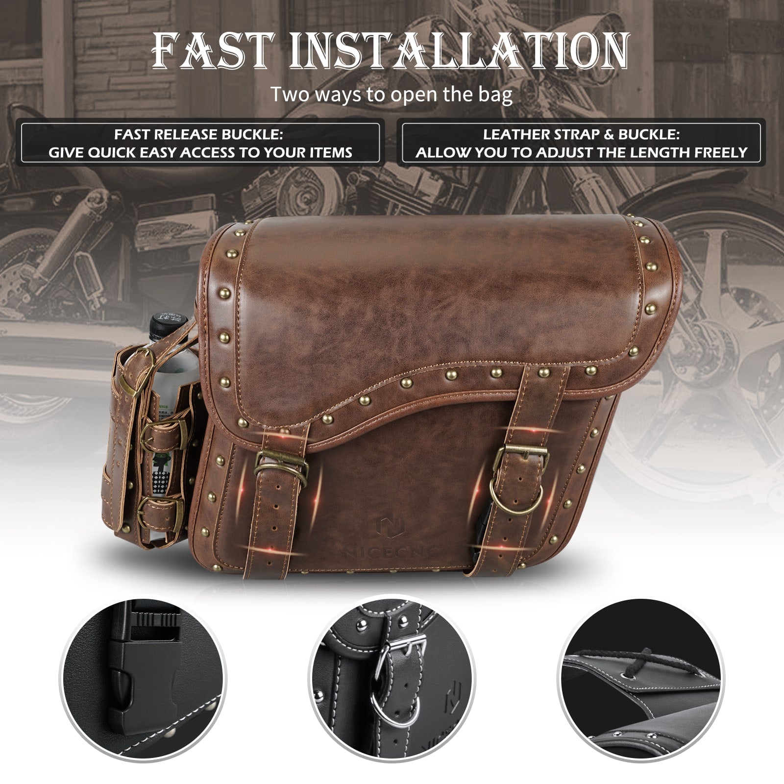 Saddle Bags PU leather Reinforced Straps & Saddle Piece with Cup Holder