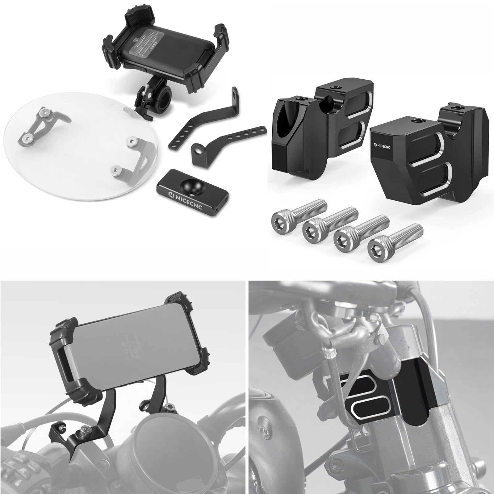 Handlebar Kickback Risers & Phone Holder Bracket Mount Kit For Harley Sportster S 1250